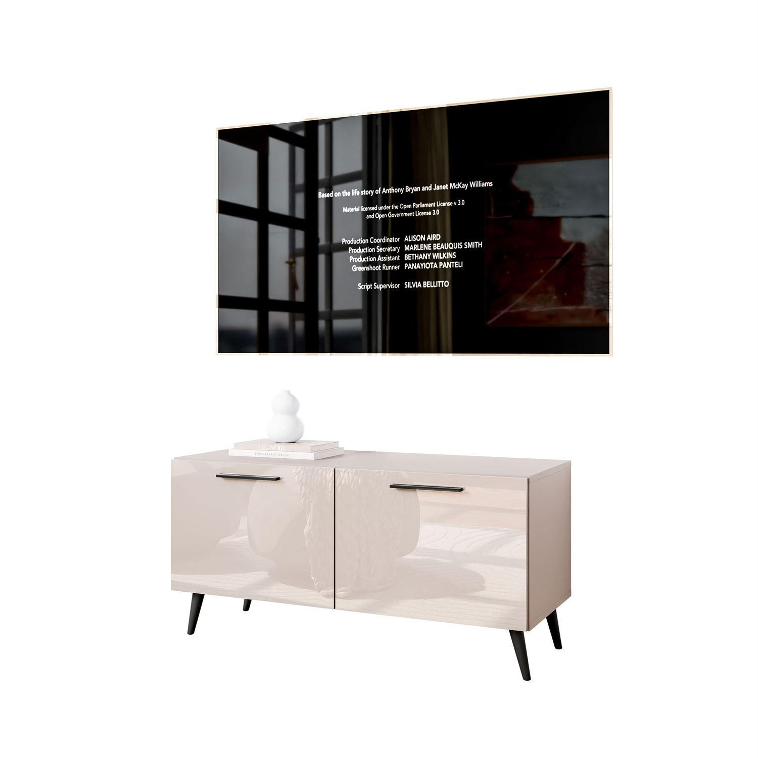 TV-ELEMENT AURA 100 KASCHMIR Hochglanz auf schrägen schwarzen Beinen + LED - Kaschmir/Schwarz, Holzwerkstoff (100/49/40cm) - Lookway