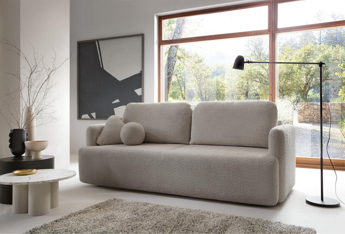 SCHLAFSOFA Lambina Dunkelbeige Boucle - Schwarz/Mokka, Kunststoff/Textil (227/92/104cm) - Selsey