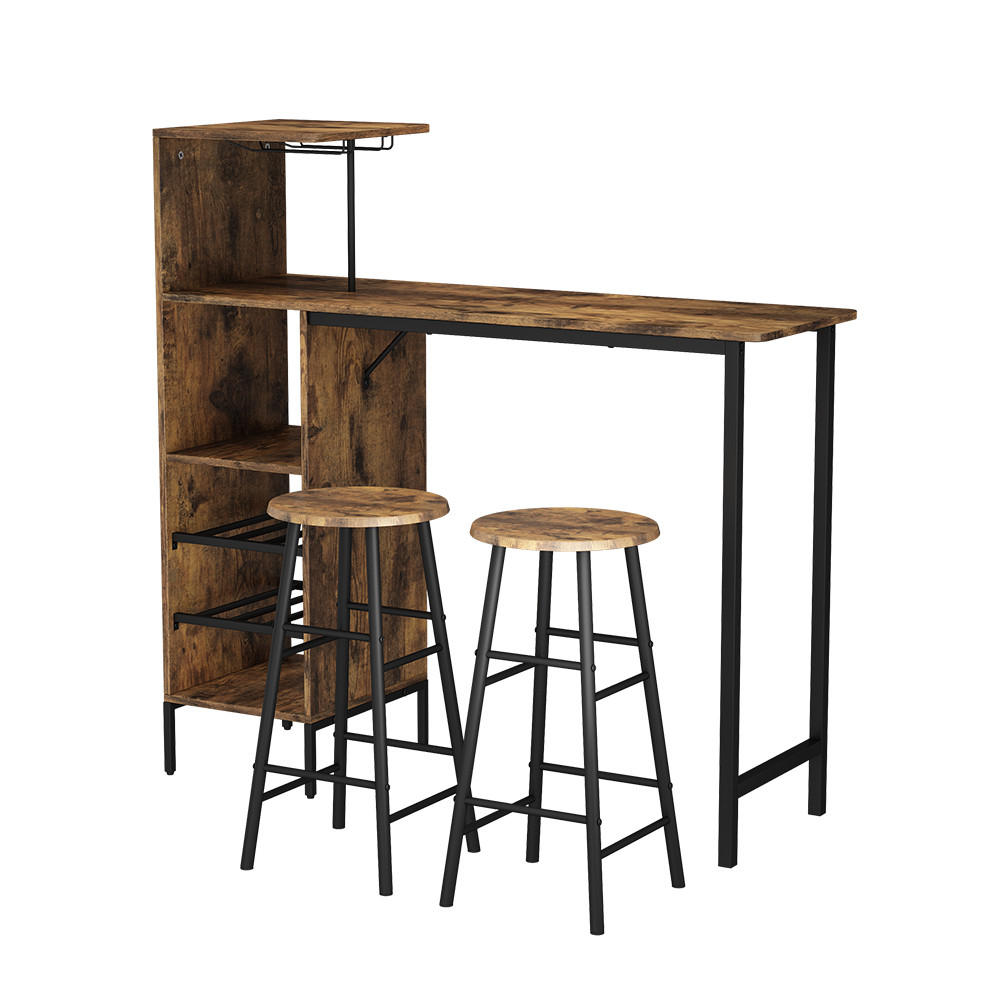 BARTISCH-SET Fyrk Schwarz/Eiche rustikal 121.5 x 40 cm mit 2 Hocker - Wildeiche/Schwarz, Holzwerkstoff (121.5/120/40cm) - Vicco