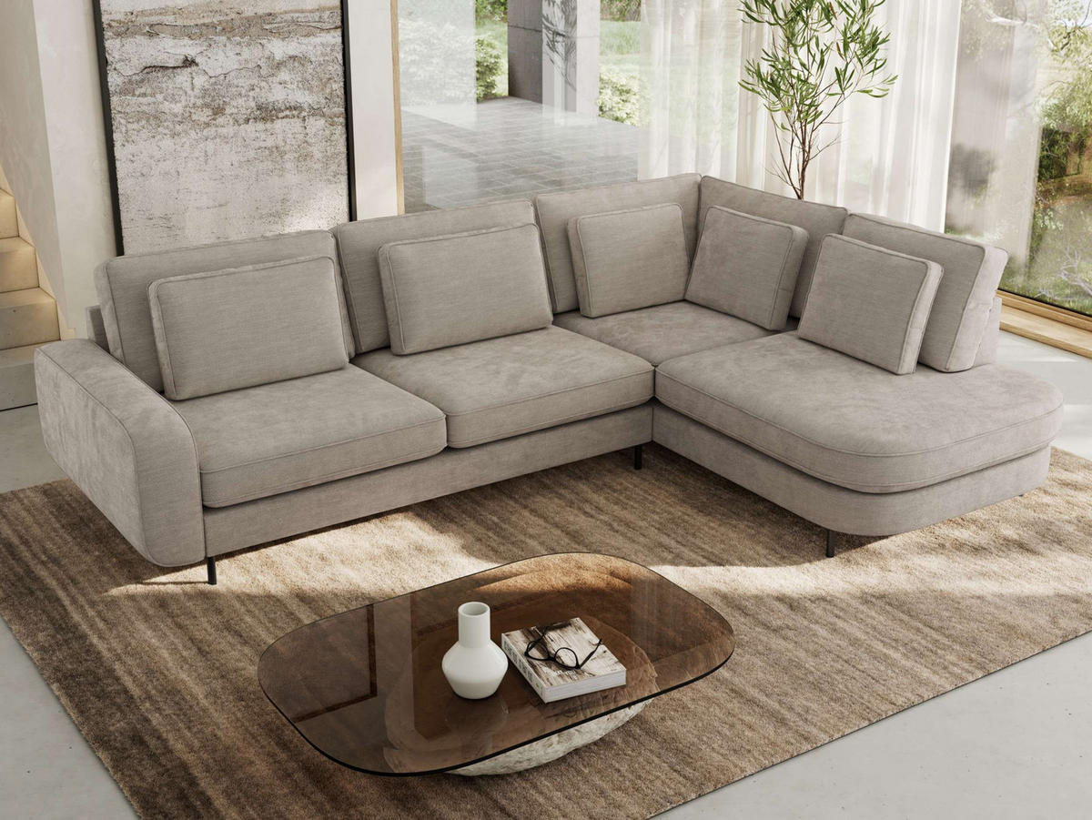 ROHOVÁ SEDAČKA CALENO L - Světle šedá Hrubě tkaná žinylka - Levá Strana - černá/světle šedá, kov/textil (317/225cm) - MKS