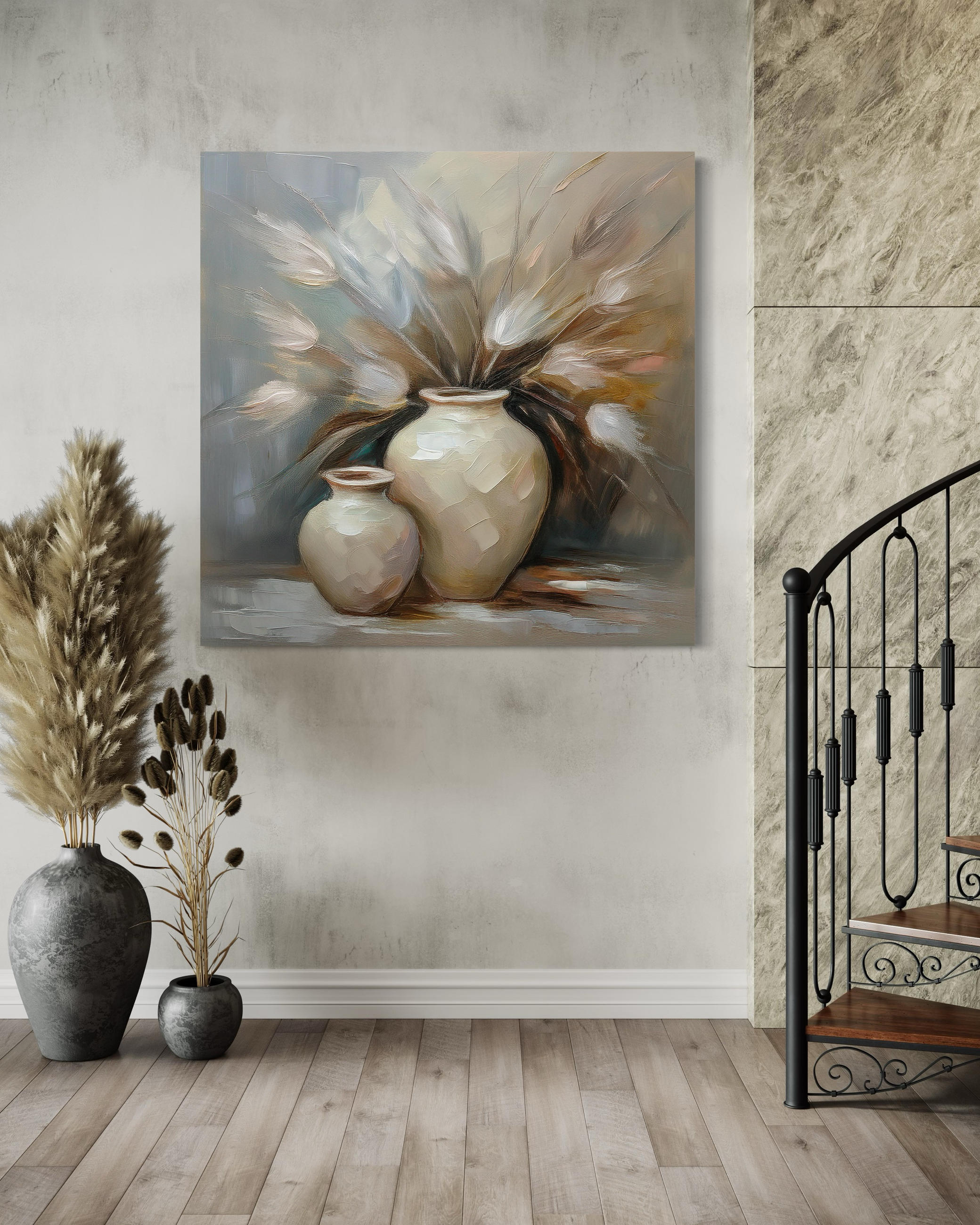 WANDBILD vintage stillleben vase - Beige, Textil (50/50cm) - Feeby