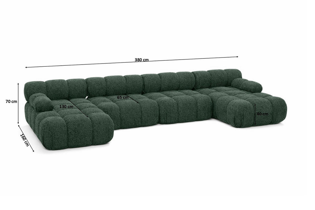 ECKSOFA U-Form XL, Stoff Bouclé Abriamo, Dunkelgrün, Selia U XL - Dunkelgrün, Holz (380/70/160cm) - Kaiser Möbel