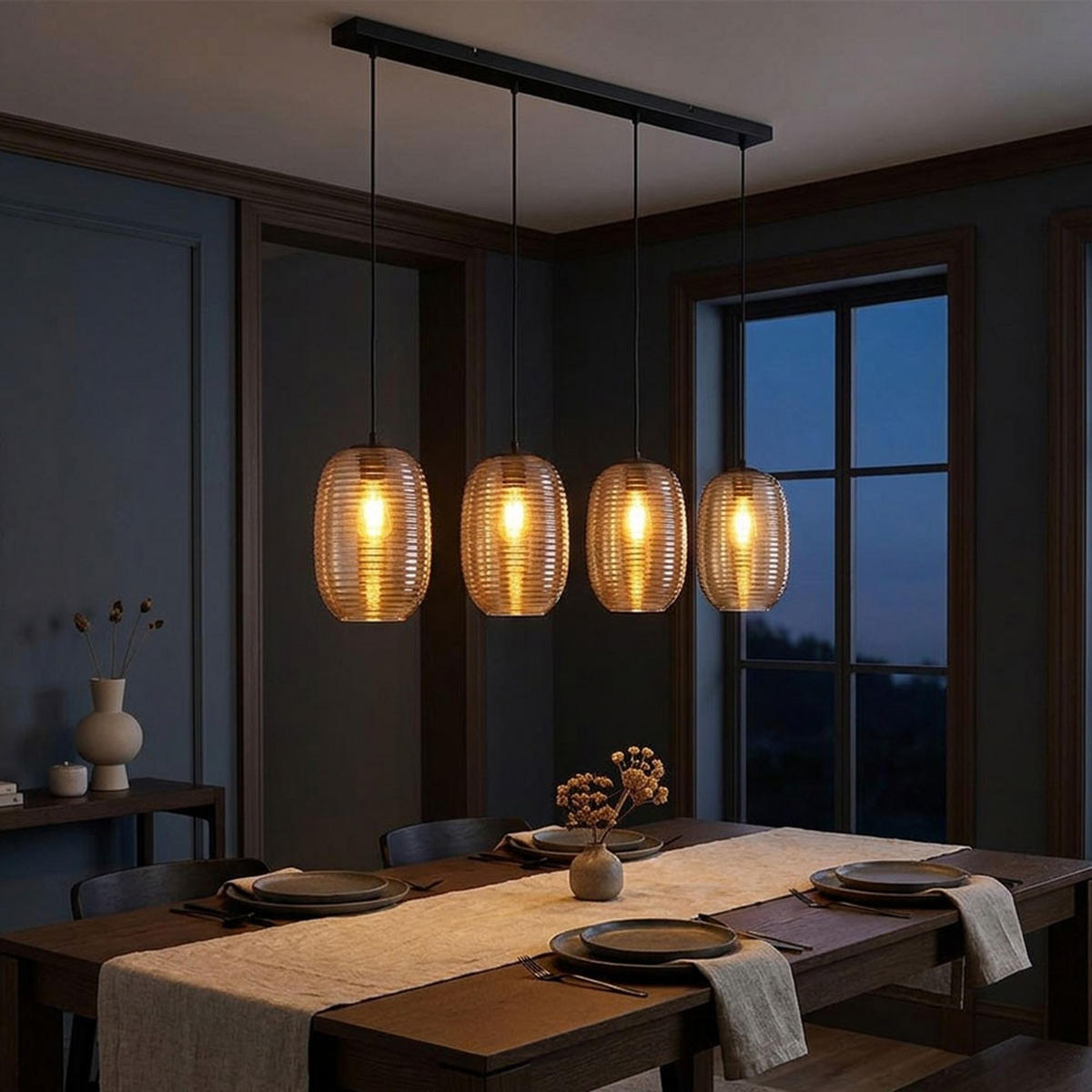 PENDELLEUCHTE JEFREY, Schwarz, Glas Amber - Schwarz, Glas (109/20/120cm) - Globo Lighting