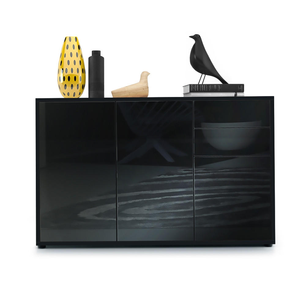 Vladon Kommode Schwarz Hochglanz 117x74x36 cm