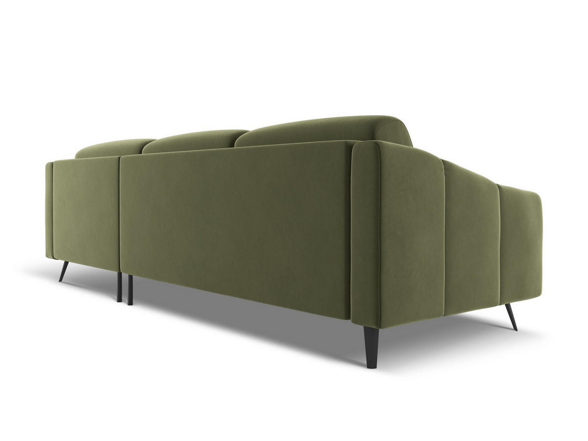 ECKSOFA Rechts Samt Stoff Grün - Schwarz/Olivgrün, Textil/Metall (264/160cm) - Makamii