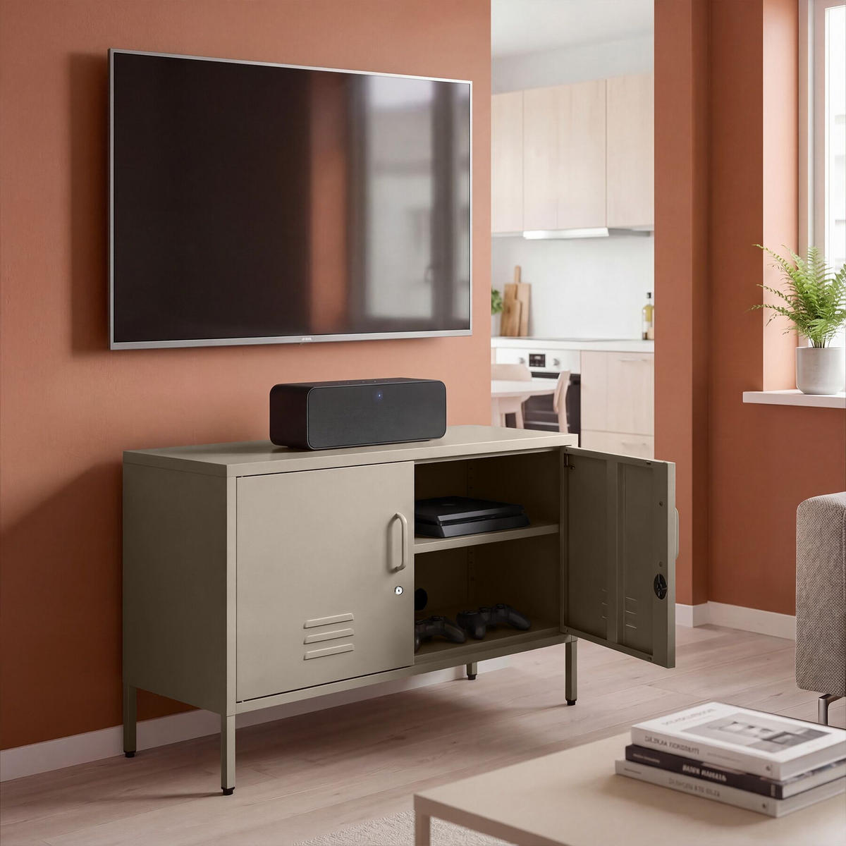 SIDEBOARD Baker, Kippschutz, höhenverstellbare Füße, taupe - Taupe, Metall (100/65/42.5cm) - tectake