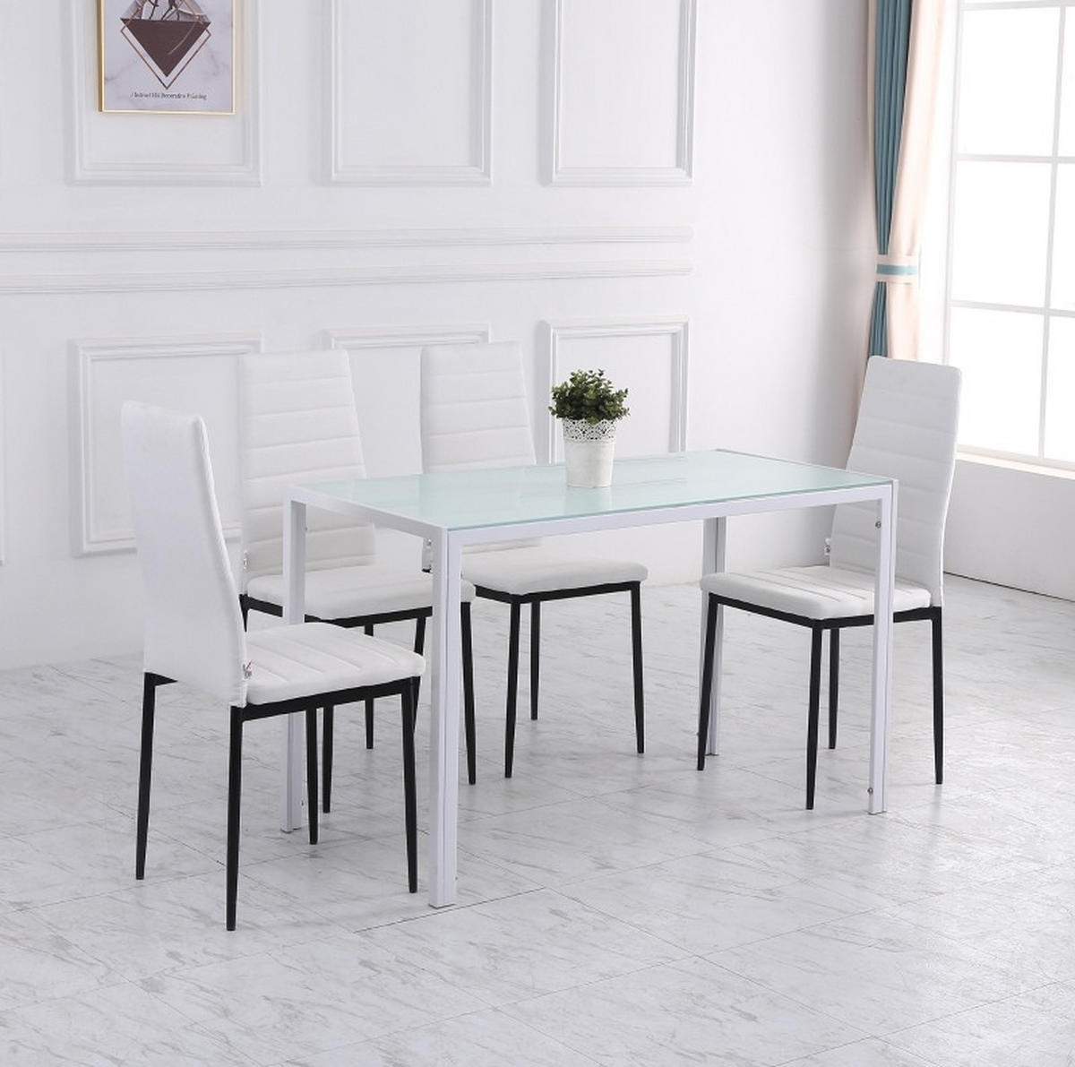 ESSTISCH aus Metall und Glas 120x60x75 cm Weiß für 4 Personen mit gehärteter Glasplatte - Weiß, Metall (120/60/75cm) - Modfu