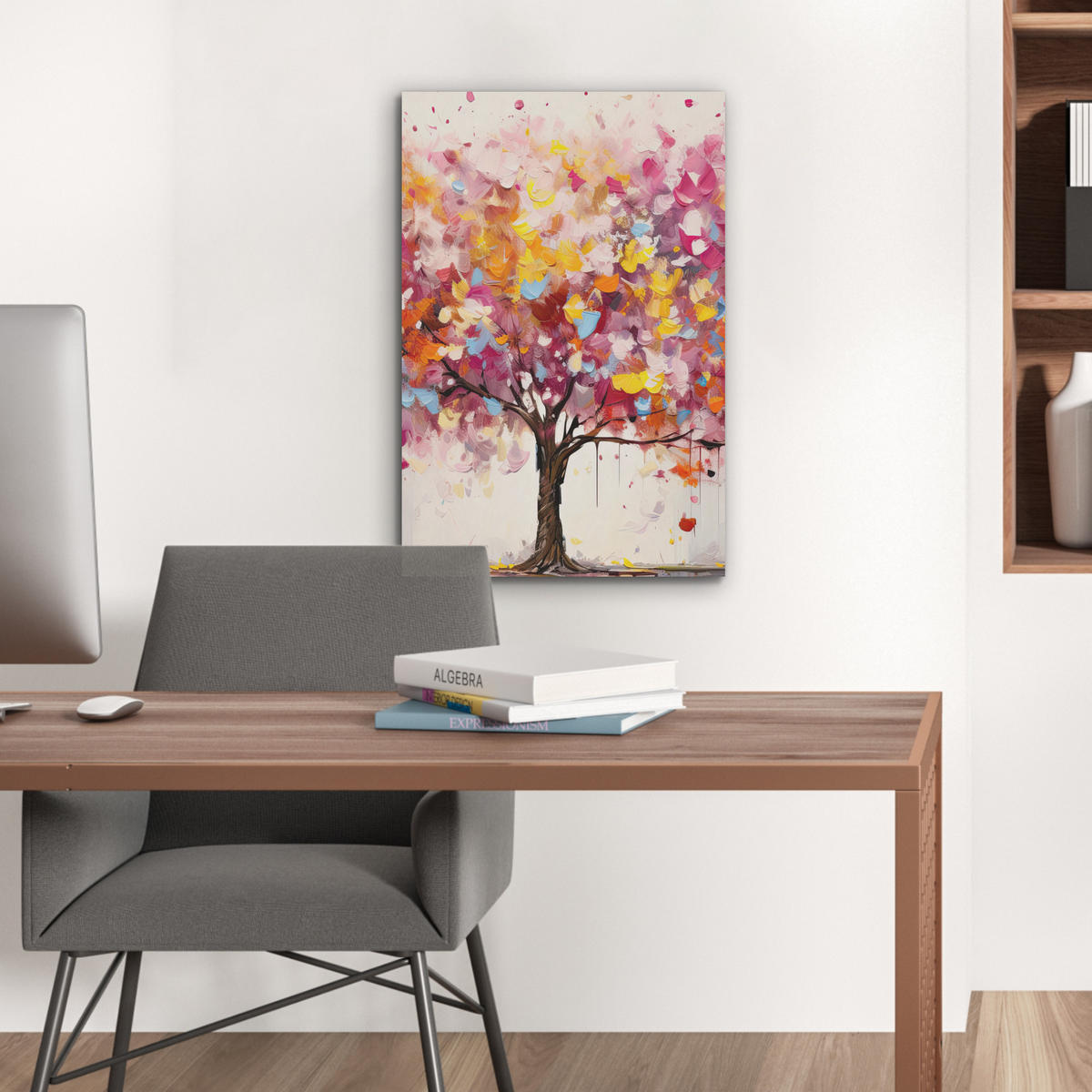AKUSTIKBILD Aquarell - Baum - Kunst - Abstrakt Kunstdruck Schlafzimmer 50x70 cm - Multicolor, Kunststoff (50/70/0.9cm) - MuchoWow