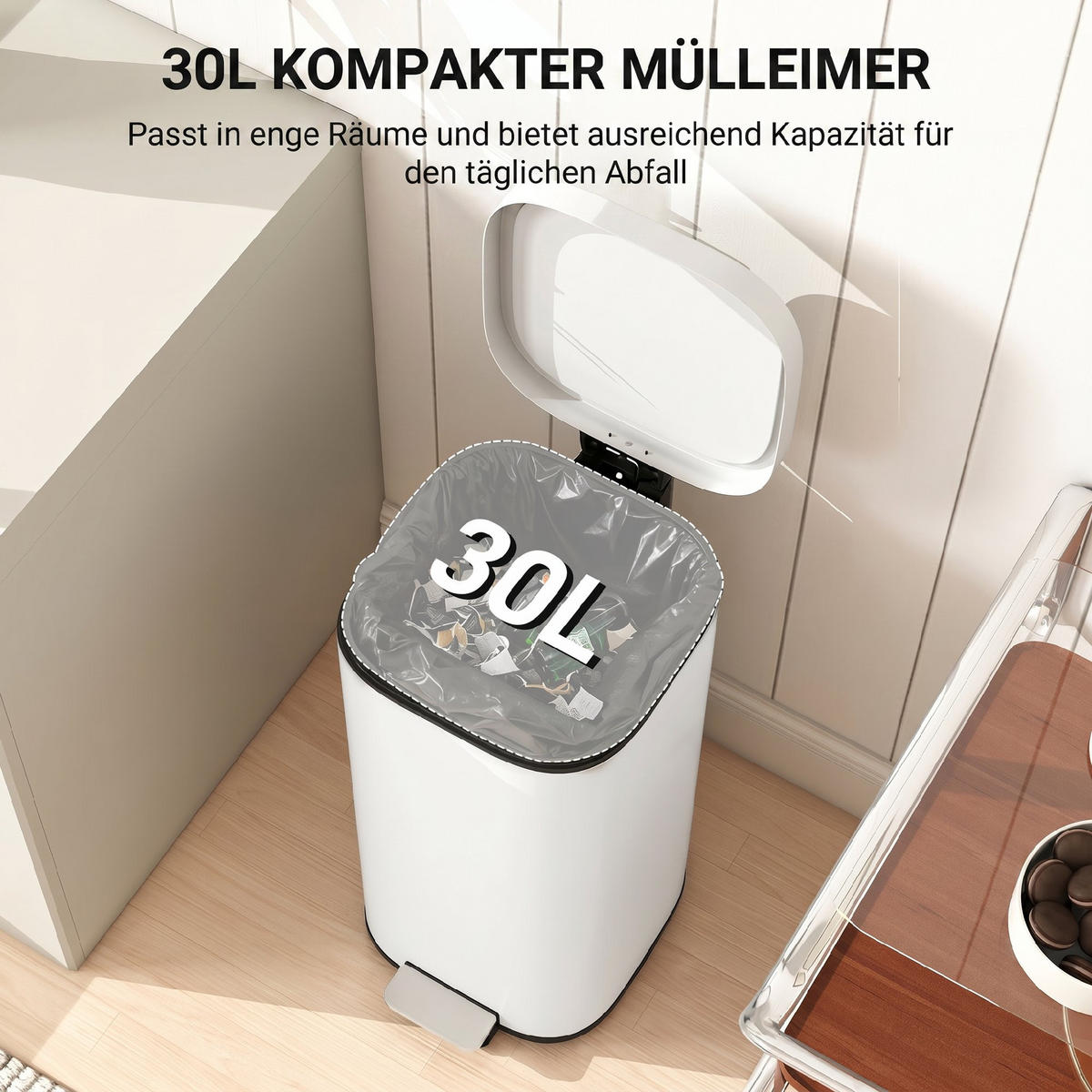 MÜLLEIMER Metall Kunststoff Cremeweiß - Creme, Metall (29/59.5/36cm) - HOMCOM