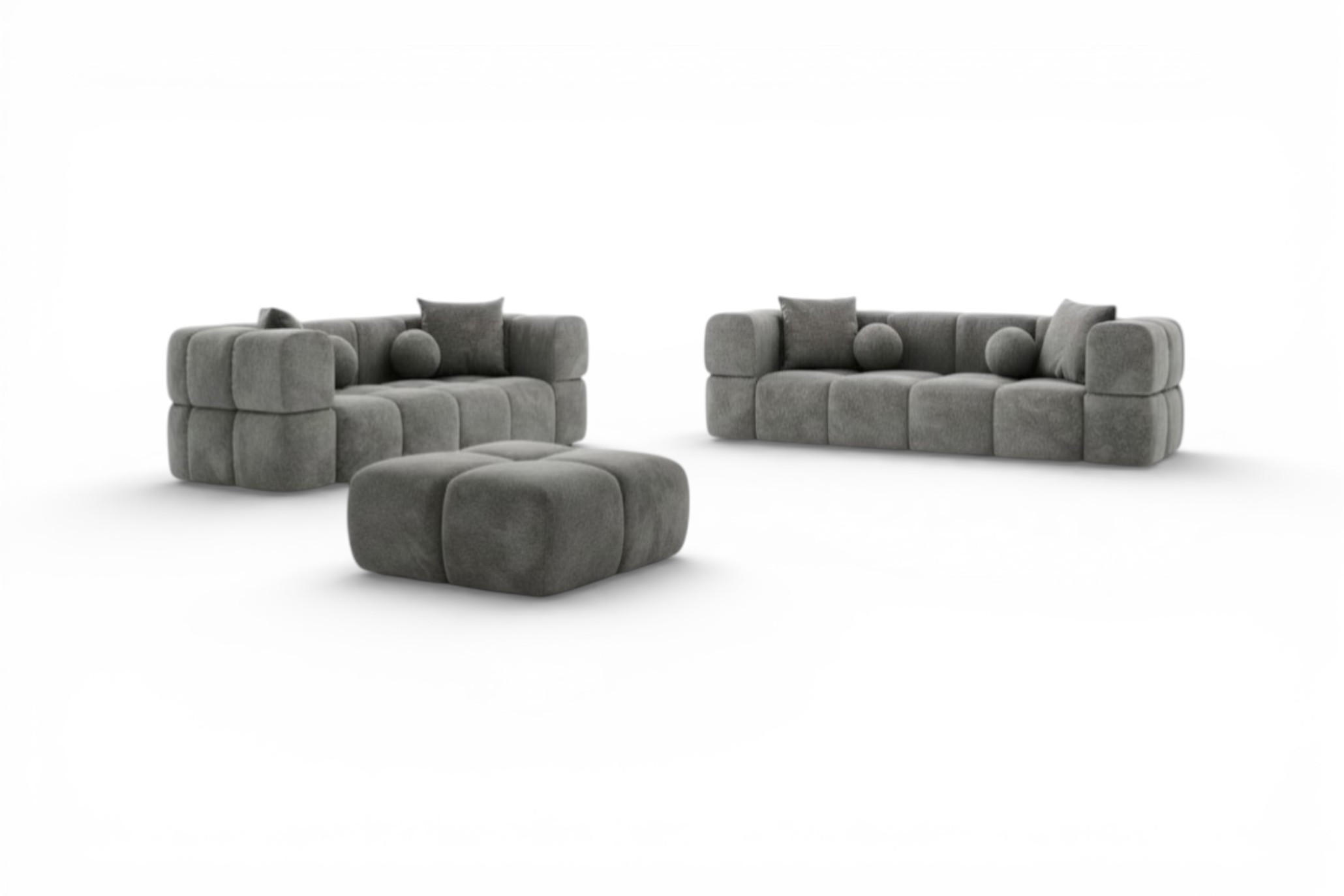 SOFASET Vega 3-2 Inkl. Hocker - Grau, Holzwerkstoff/Textil (250/77/103cm) - Fun Möbel