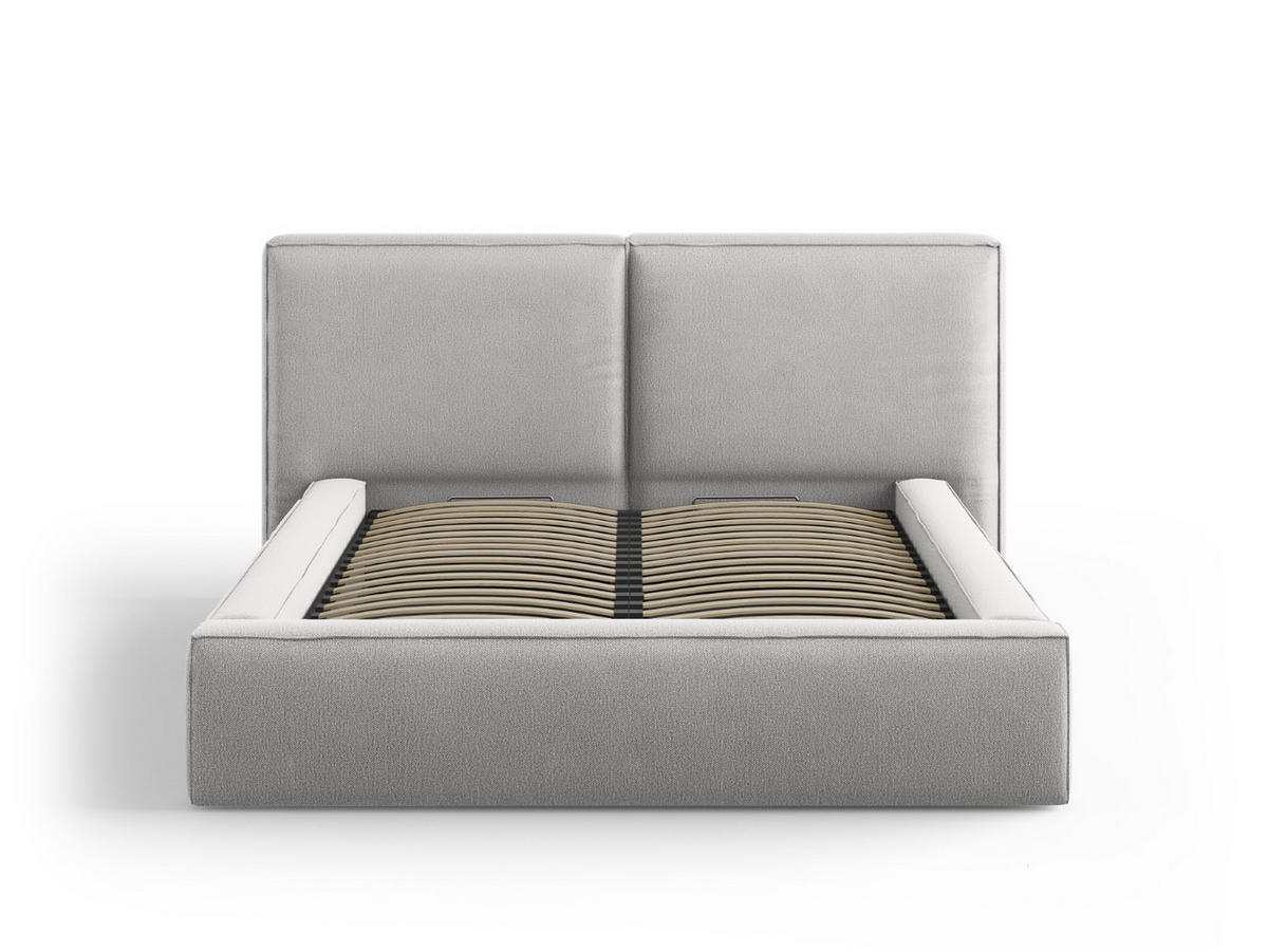 BETT mit Bettkasten und Kopfteil Jodie aus strukturiertem Stoff hellgrau 140x200cm - Hellgrau, Textil (140/200cm) - Micadoni
