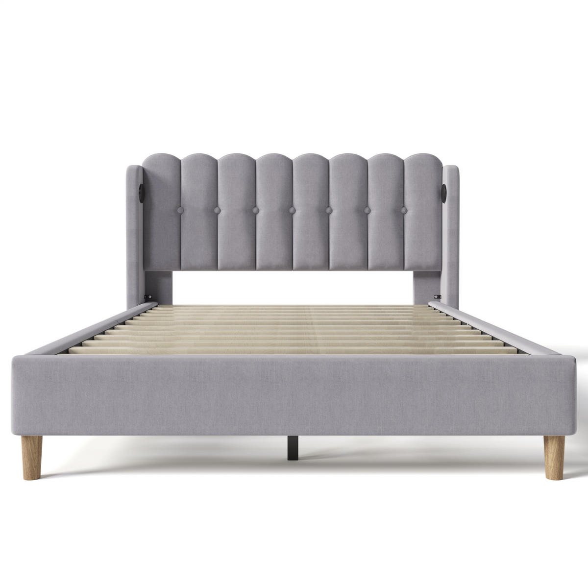 POLSTERBETT 160/200 cm Grau mit Matratze und USB- und Type-C-Anschlüssen - Grau, Textil (160/200cm) - Flora Grace