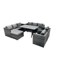 SITZGRUPPE mit Hocker Polyrattan Dunkelgrau 9-Sitzer - Dunkelgrau/Grau, Glas/Kunststoff - Fimous