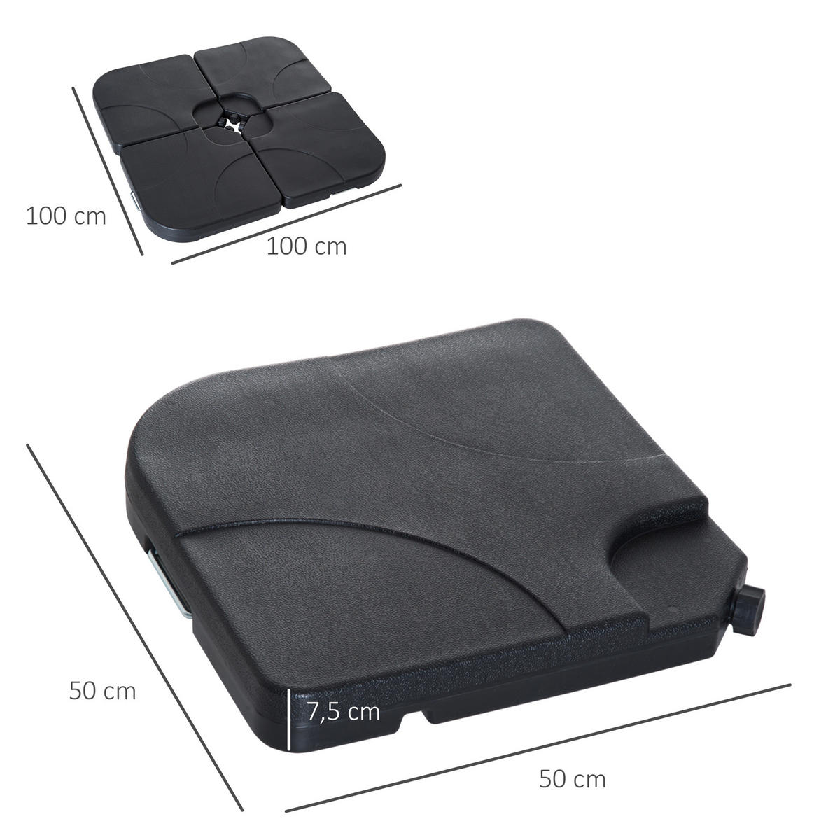 SONNENSCHIRMSTÄNDER Schirmständer für Bodenkreuz befüllbar, 4-teilig, Schwarz, 50x50cm - Schwarz, Kunststoff (50/50cm) - Outsunny