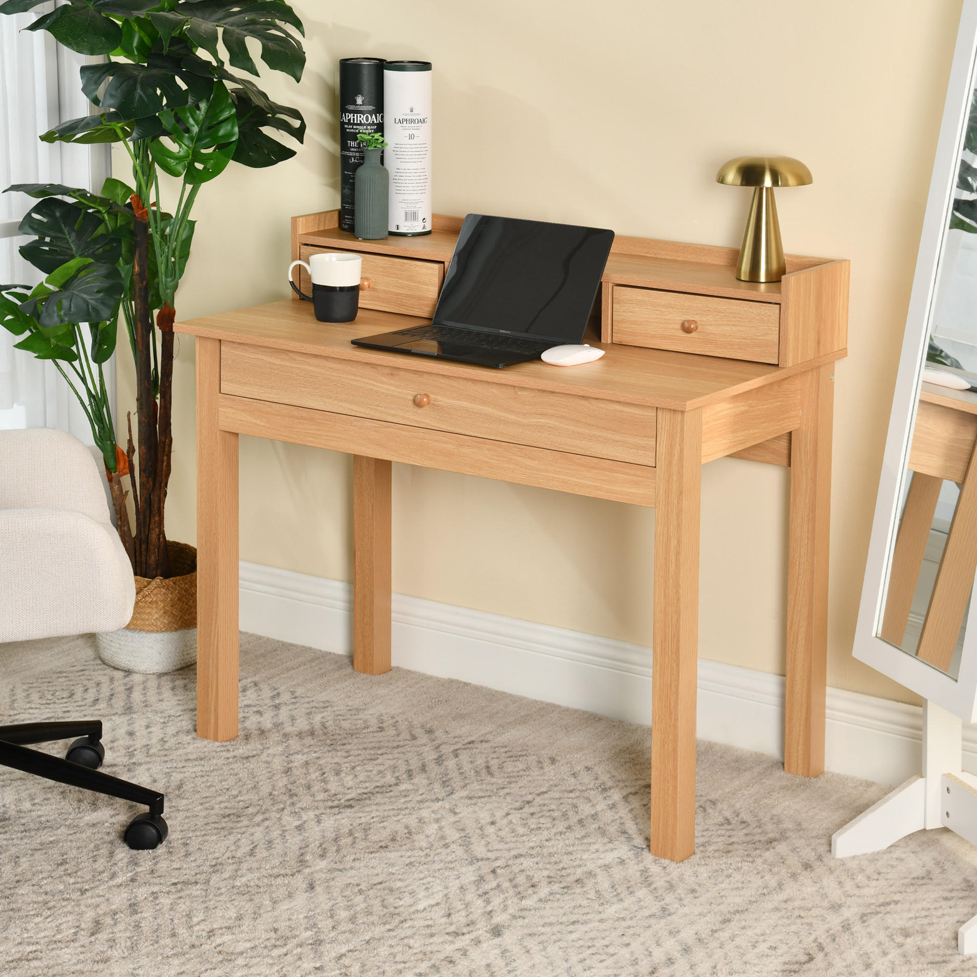 SCHREIBTISCH Holzoptik mit Schubladen & Ablage - Beige, Holz/Holzwerkstoff (100/50/91cm) - Urban Meuble