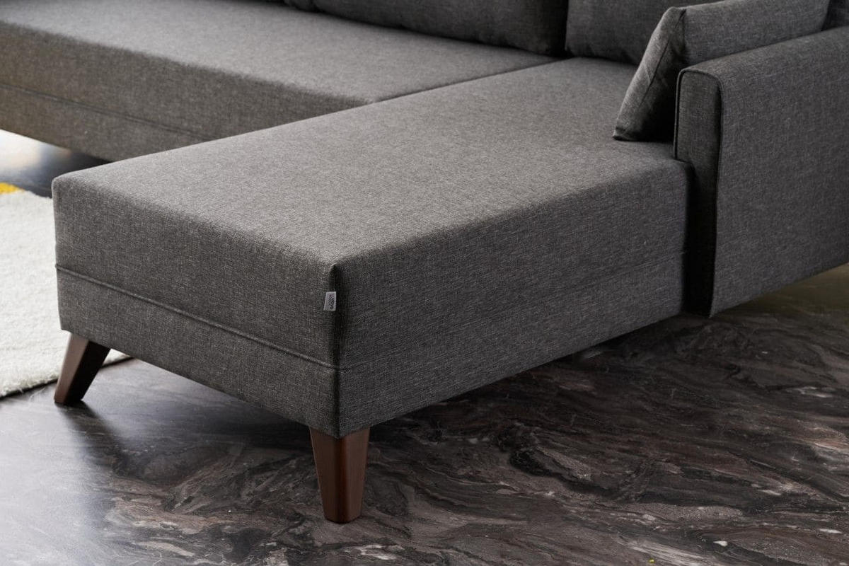 ECKSOFA mit losen Rückenkissen und Schlaffläche - Anthrazit/Walnussfarben, Holz/Kunststoff (165/275cm) - myHomelando