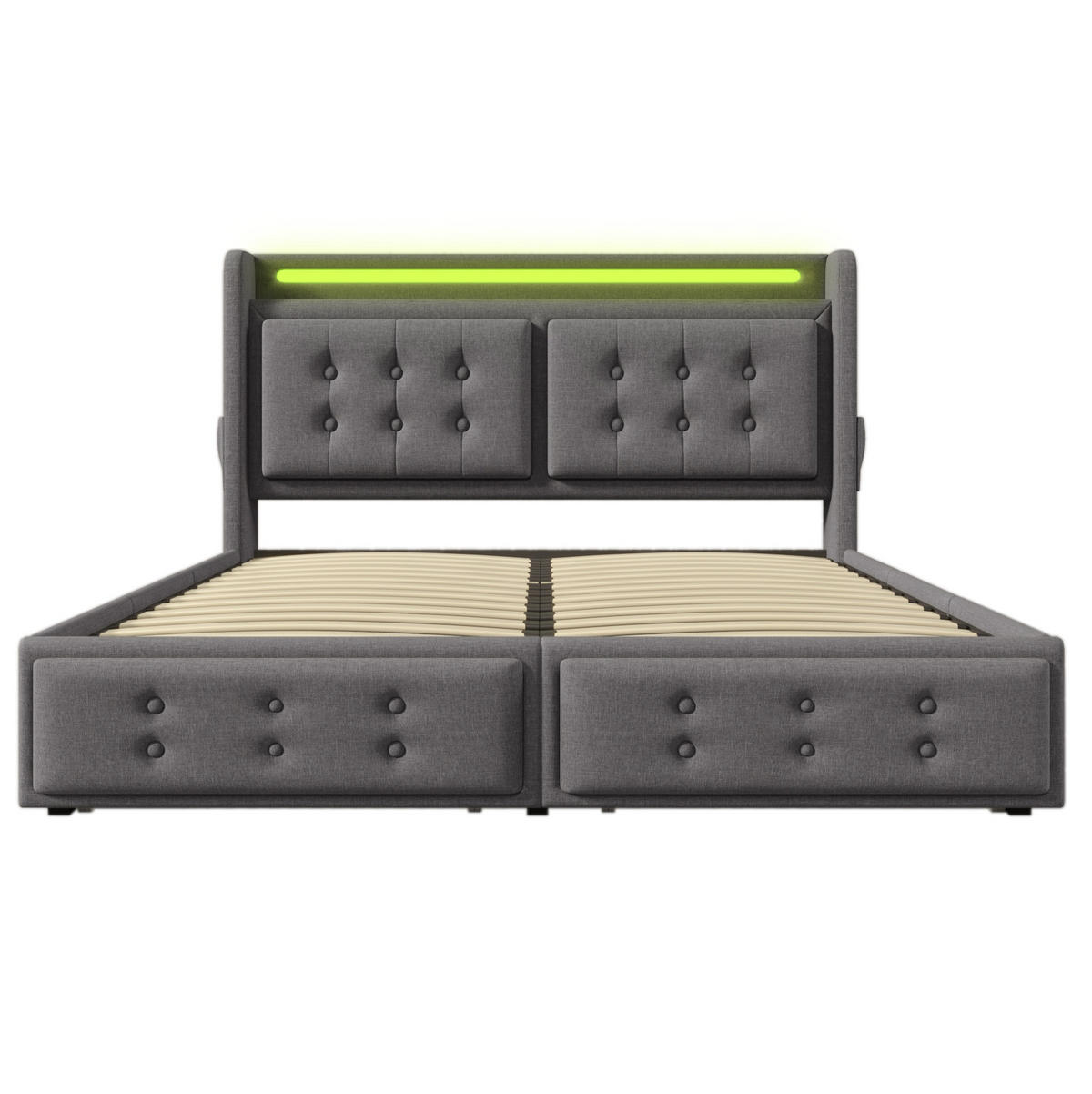 POLSTERBETT 160/200 cm Grau mit LED-Beleuchtung und USB-C-Ladeanschlüssen - Grau, Textil (160/200cm) - OKWISH