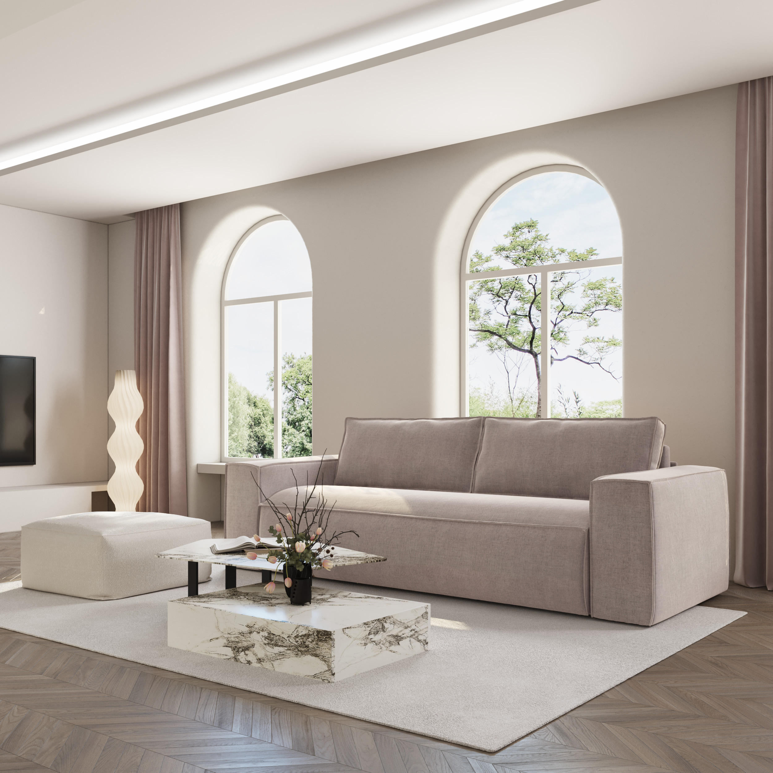 SCHLAFSOFA GERADE Samt Taupe 234cm - Taupe, Textil (234/90/100cm) - Sia Home