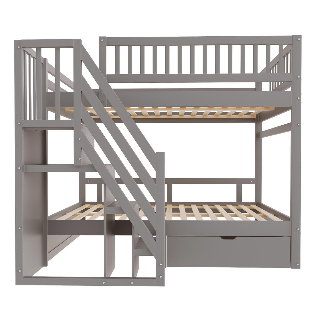 ETAGENBETT 140/200 cm DE-01411, in Grau, mit Sicherheitsleiter und Stauraum - Grau, Holz (140/200cm) - ComfortXL