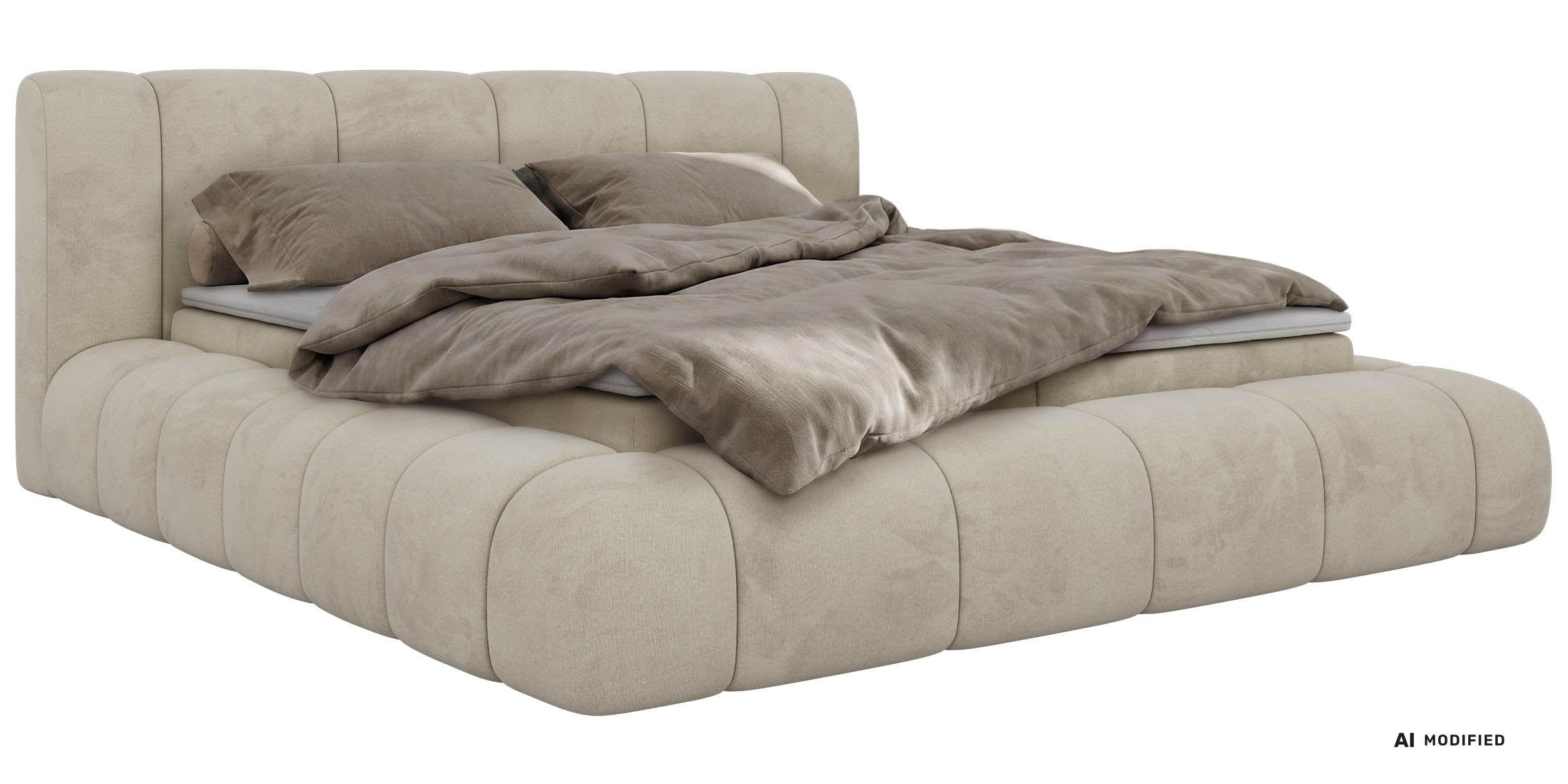 BOXBETT NUBEA 200/200 - Beige Velvet - Topper Visco - H4 - Beige/Schwarz, Kunststoff/Textil (200/200cm) - MKS