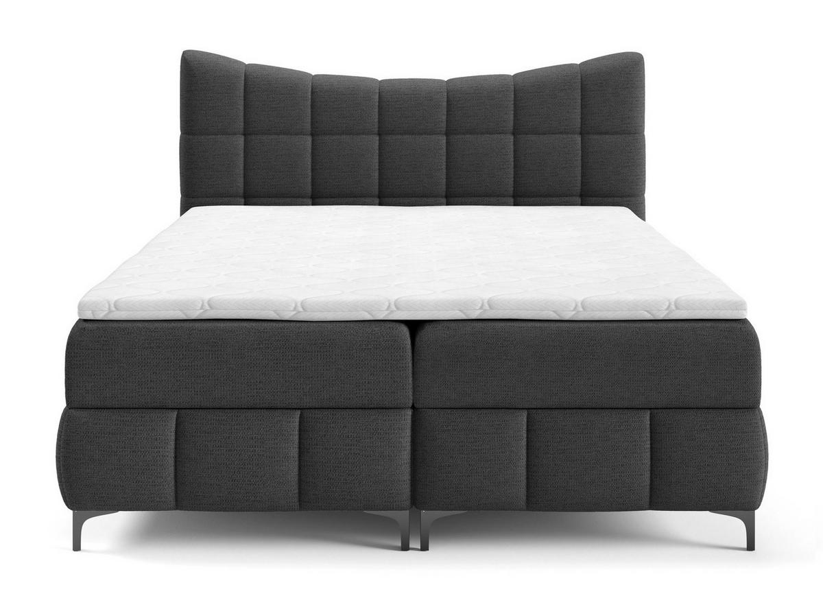 BOXSPRINGBETT 200x200 Almera, Chenille, Bettkasten, Matratze, Schwarz - Schwarz, Holz/Textil (200/200cm) - Emporius