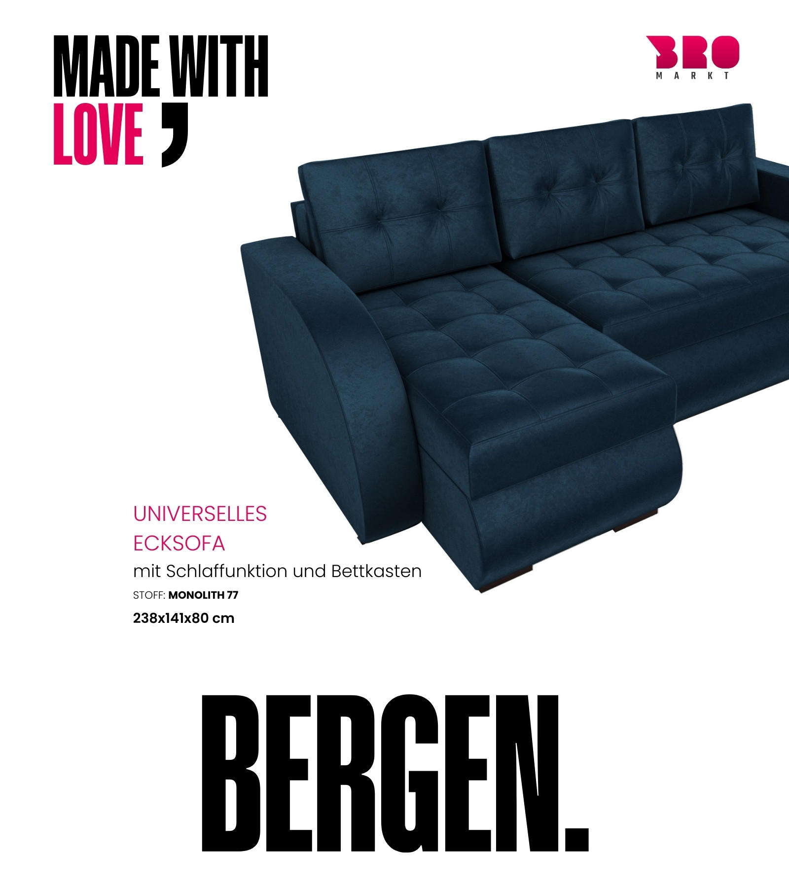 ECKSOFA Bergen mit Schlaffunktion Blau Samtstoff - Blau, Textil (238/141cm) - Bromarkt