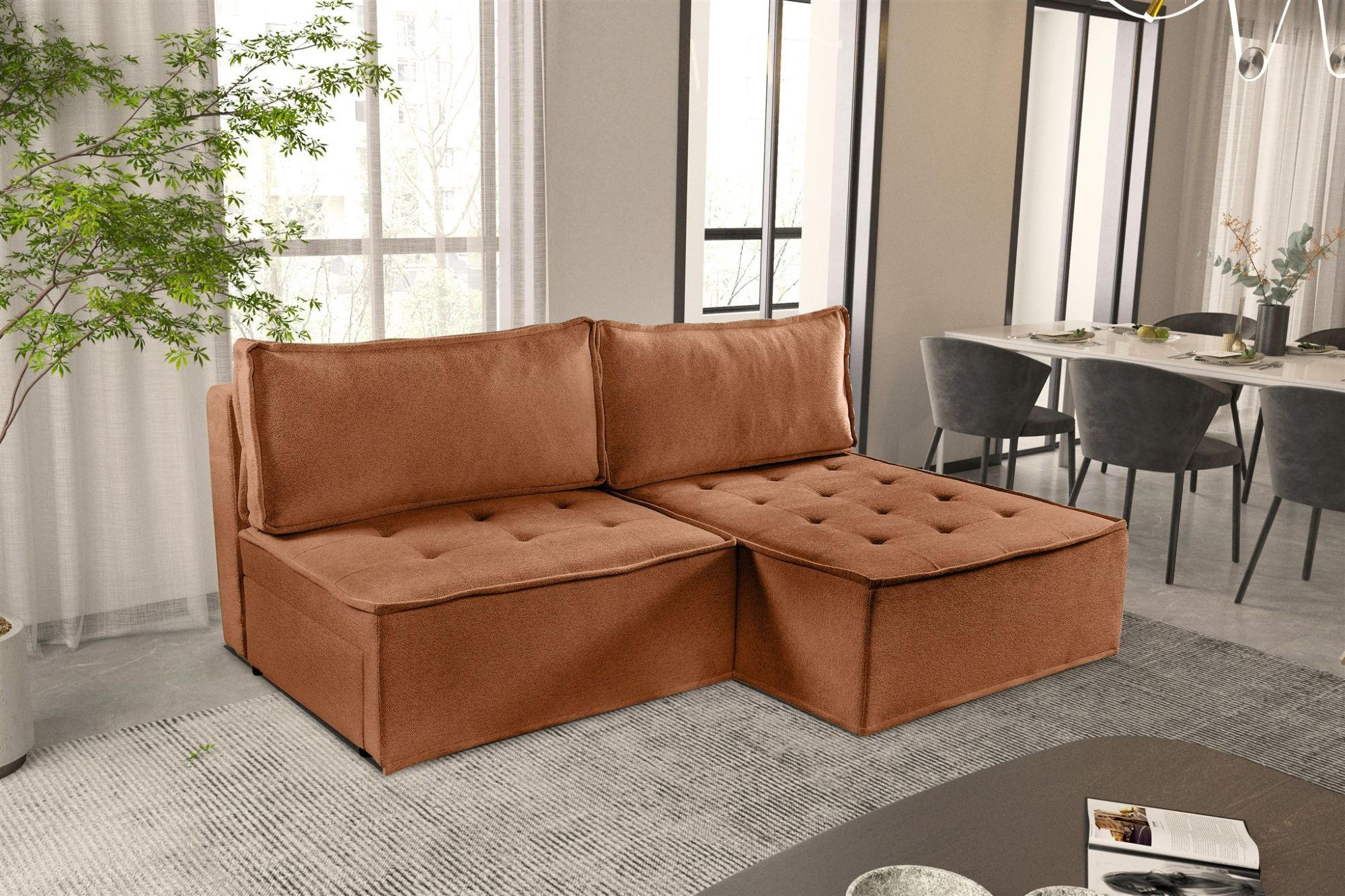 ECKSOFA Schlafsofa Amalia In Raven - Rotbraun, Holzwerkstoff/Textil (200/140cm) - Fun Möbel