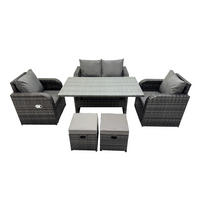 GARTENGARNITUR mit Liegestuhl,Zweisitzer Polyrattan Dunkelgrau 6-Sitzer - Dunkelgrau/Grau, Glas/Kunststoff - Fimous