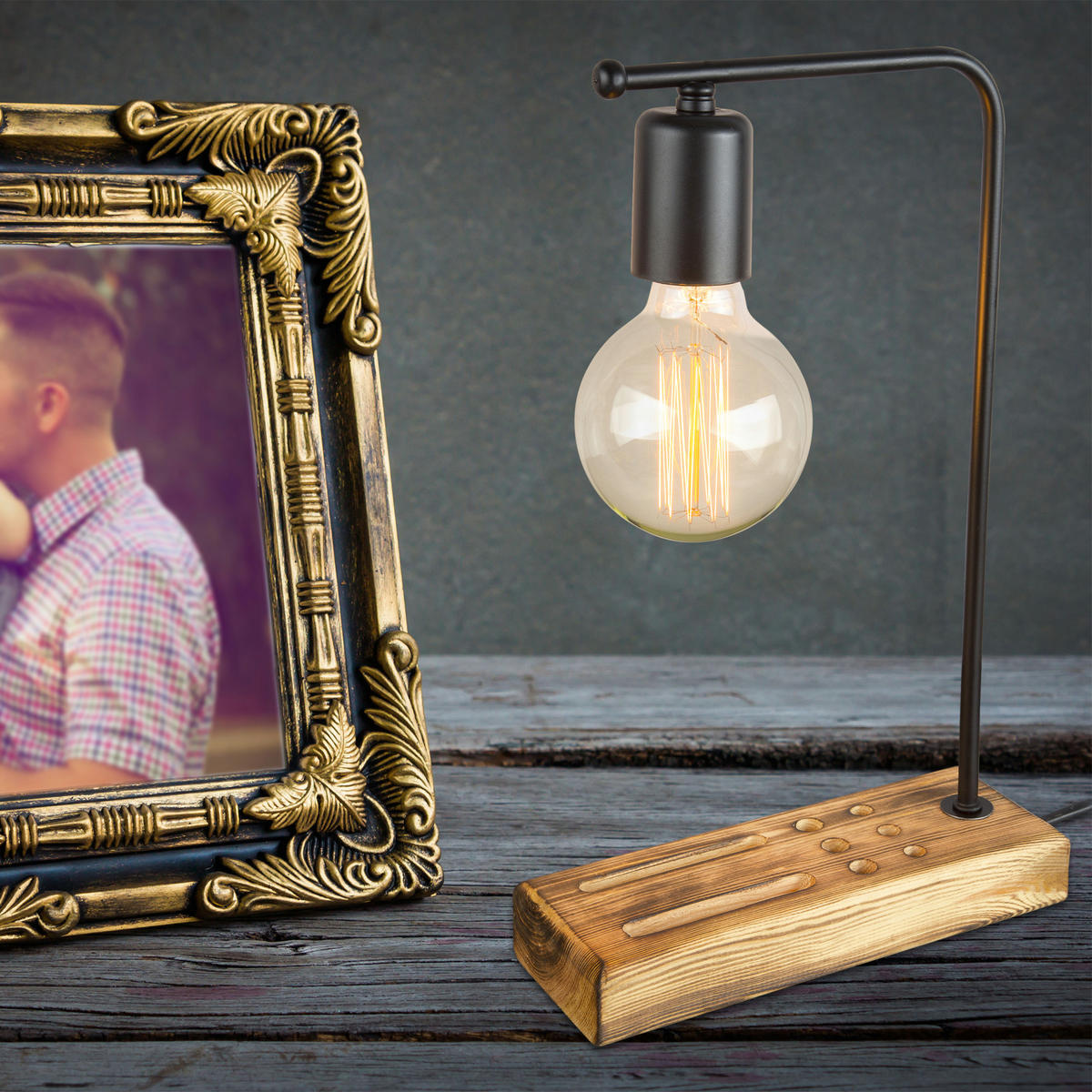 TISCHLEUCHTE Lincoln - Schwarz, Holz (9/24/39cm) - lux.pro