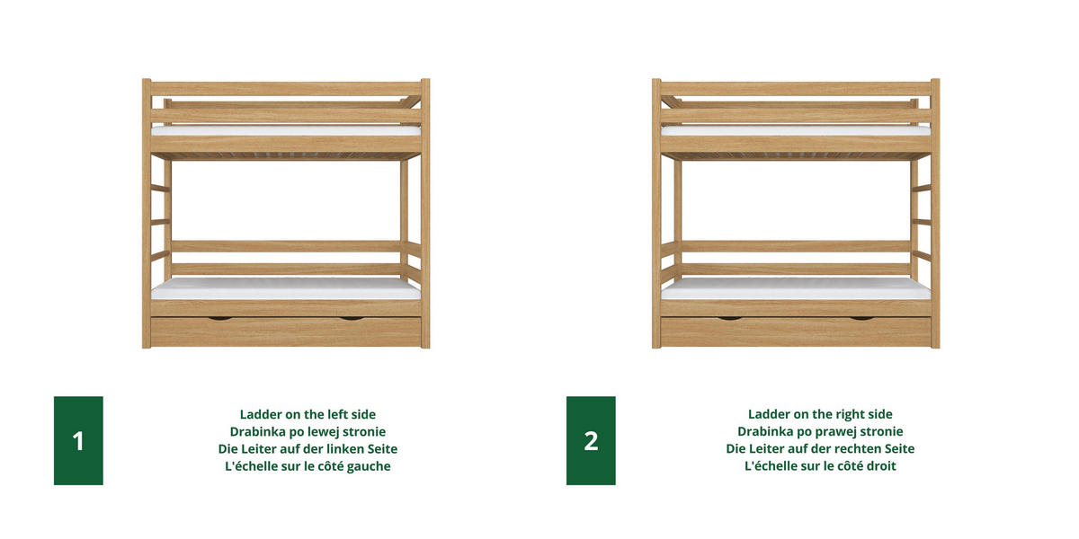 ETAGENBETT N03 mit Matratzenschublade Eiche Natur 90/180 - Eiche Artisan, Naturmaterialien/Holz (90/180cm) - N-Wood
