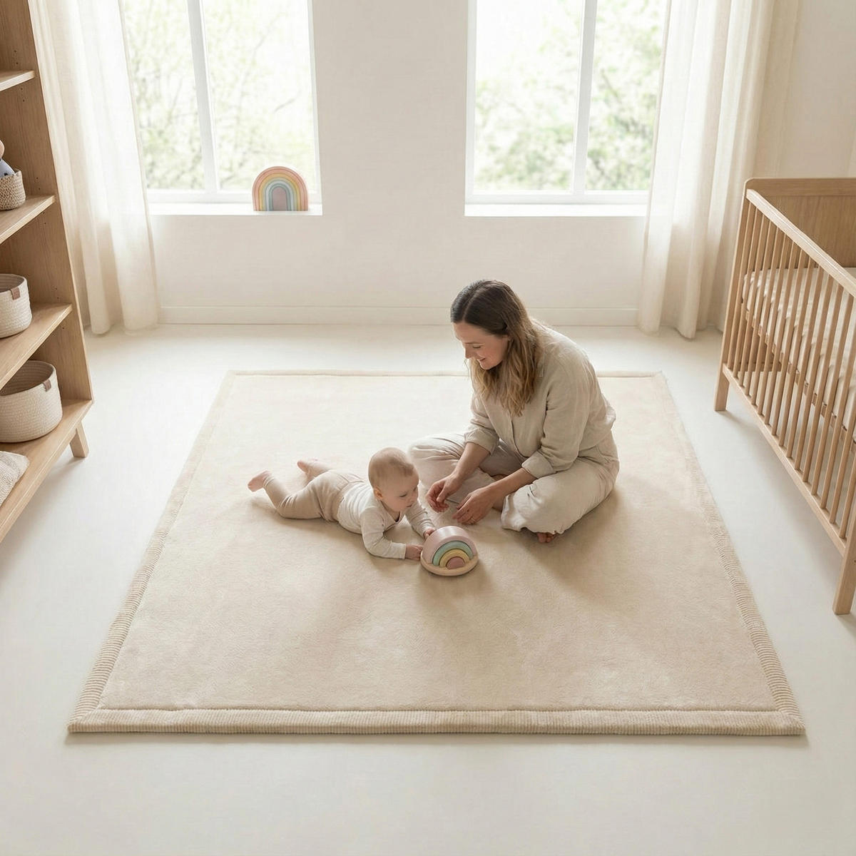 KRABBELTEPPICH samtweich, kuschelig und ÖKO-TEX zertifiziert - Sand/Beige 200x300cm - Beige, Textil (300/200cm) - Sanosoft