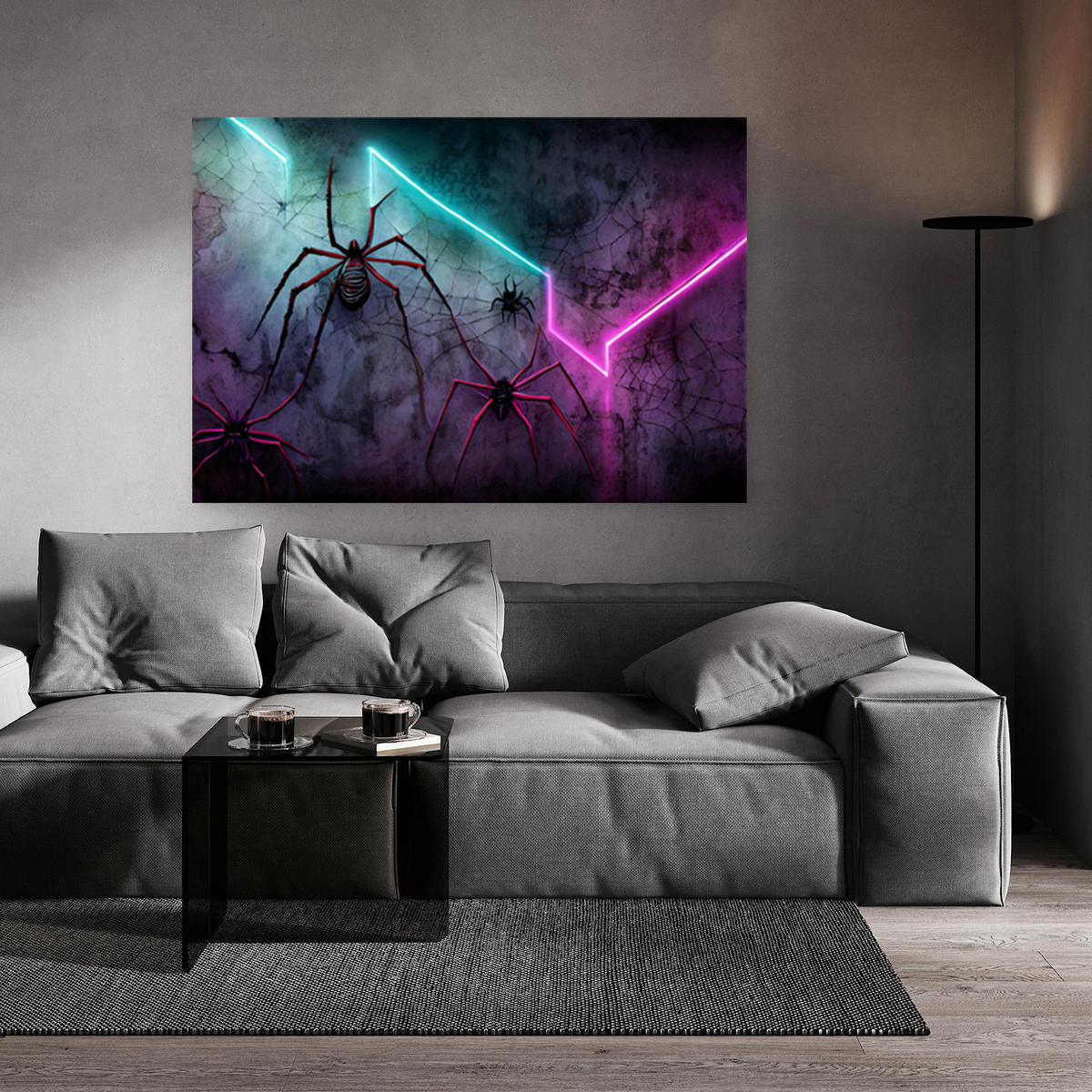 WANDBILD spinne neon abstraktion - Lila, Textil (60/40cm) - Feeby