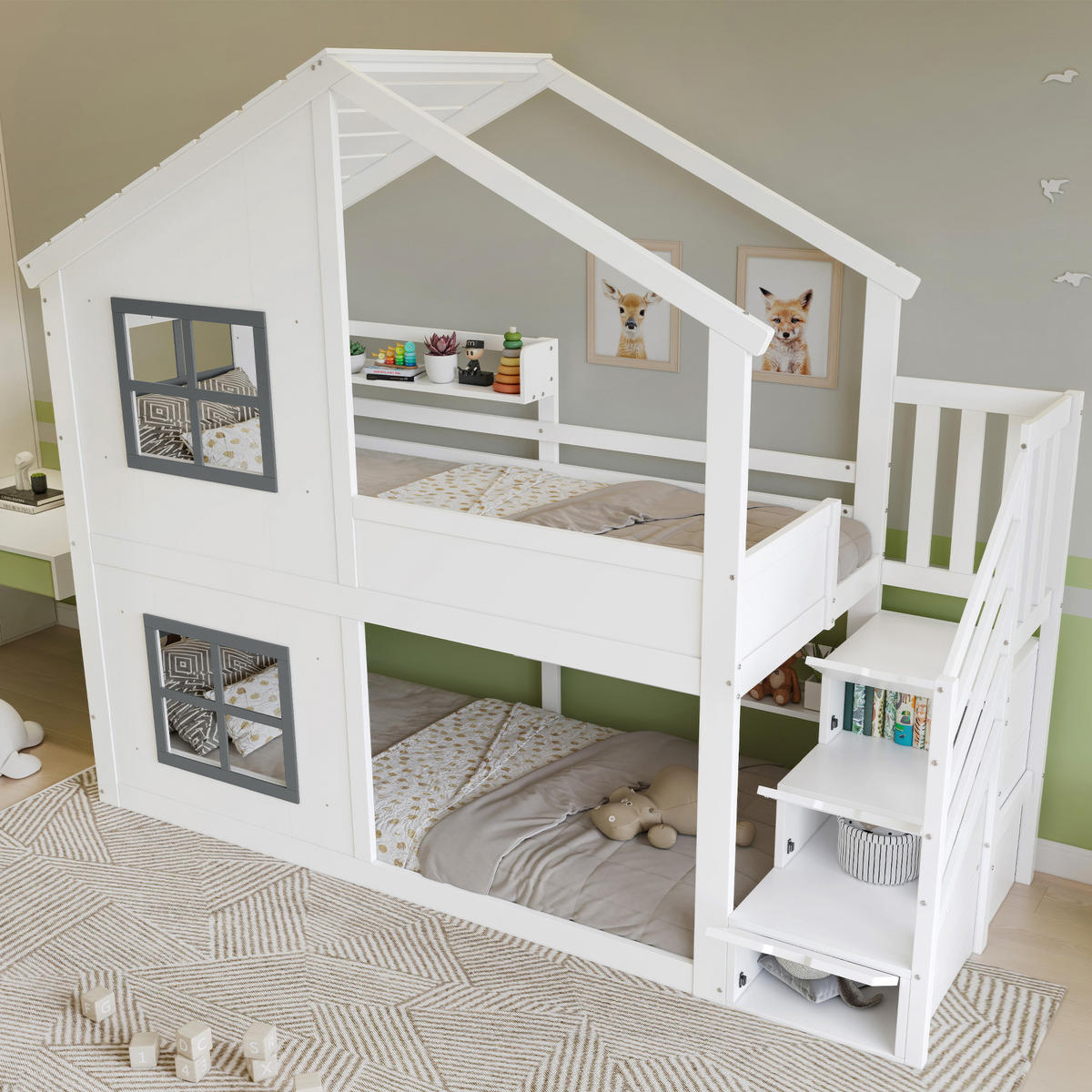 HAUSBETT 90/200 cm Weiß, Grau - Weiß/Grau, Holz/Holzwerkstoff - Raumix