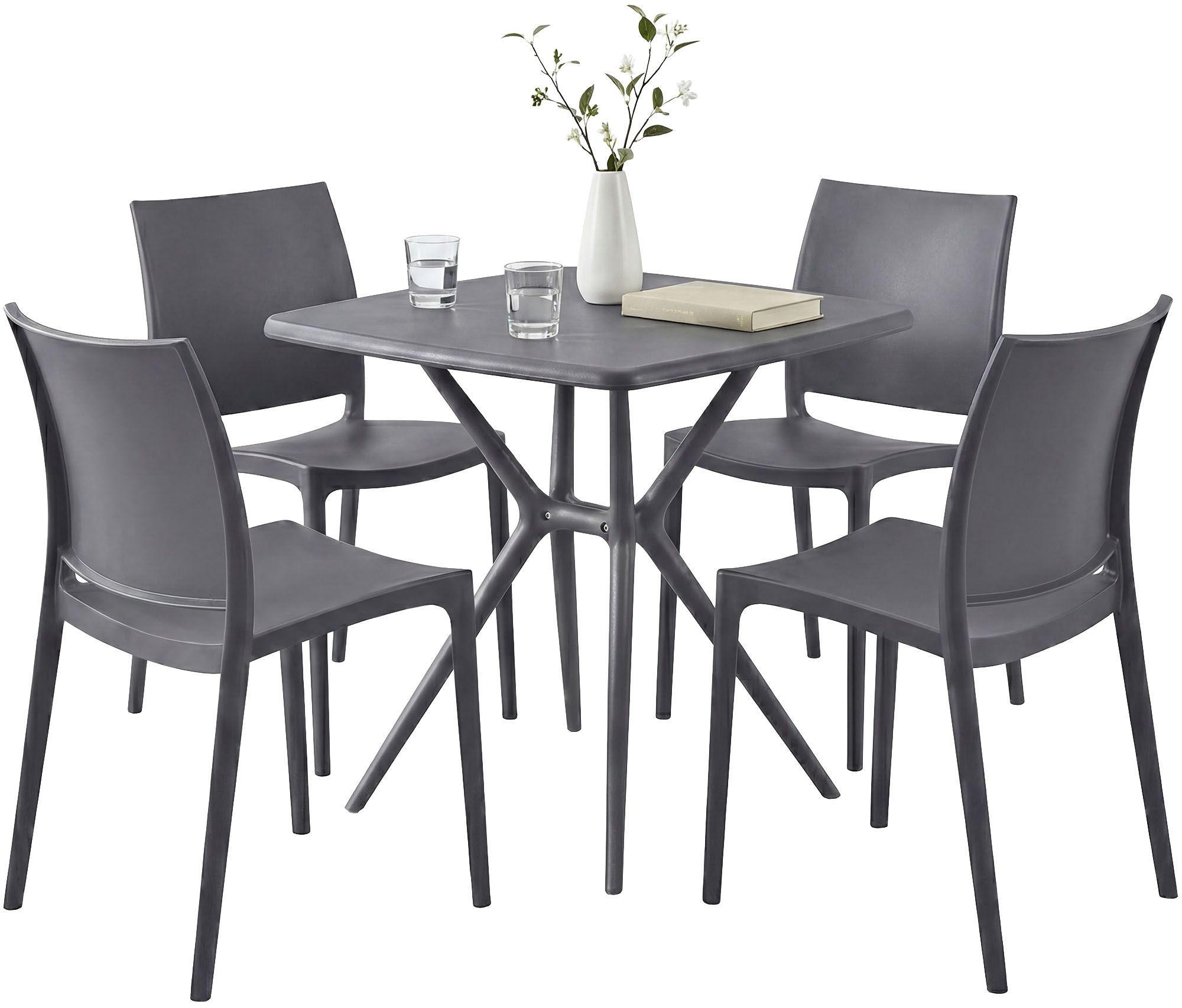 GARTENMÖBEL-SET Greta 4 Stühle 156x156x81cm Kunststoff Dunkelgrau Balkonset - Dunkelgrau, Kunststoff - DELUKE