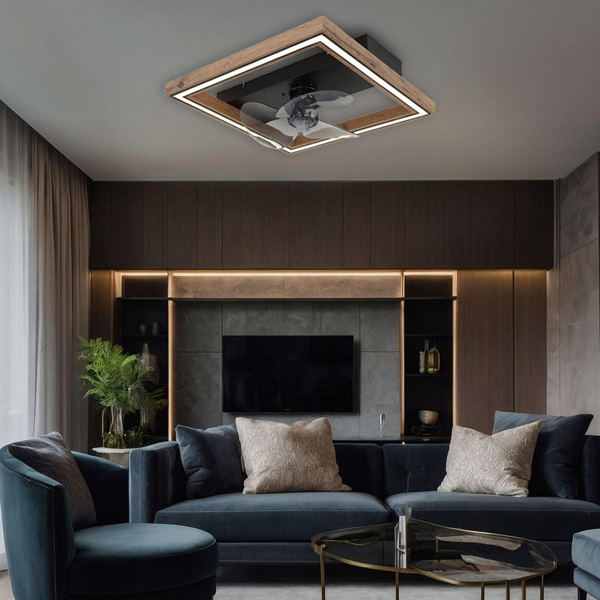 LED DECKENLEUCHTE Celinata Braun Holzoptik - Braun, Metall (44/44/13.5cm) - Globo Lighting