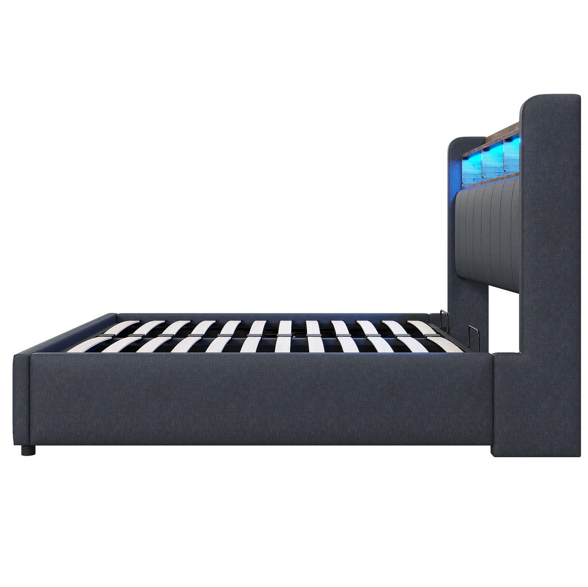 POLSTERBETT 140/200 cm mit Bettkasten, LED-Beleuchtung und USB in Grau - Grau, Textil (140/200cm) - BEAOK