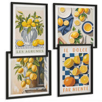 BILDER SET 4er Set - 50x50 cm & 40x60 cm Schwarzer Rahmen - Retro gelbe Zitrusfrüchte - Schwarz, Kunststoff (50/50cm) - TULUP