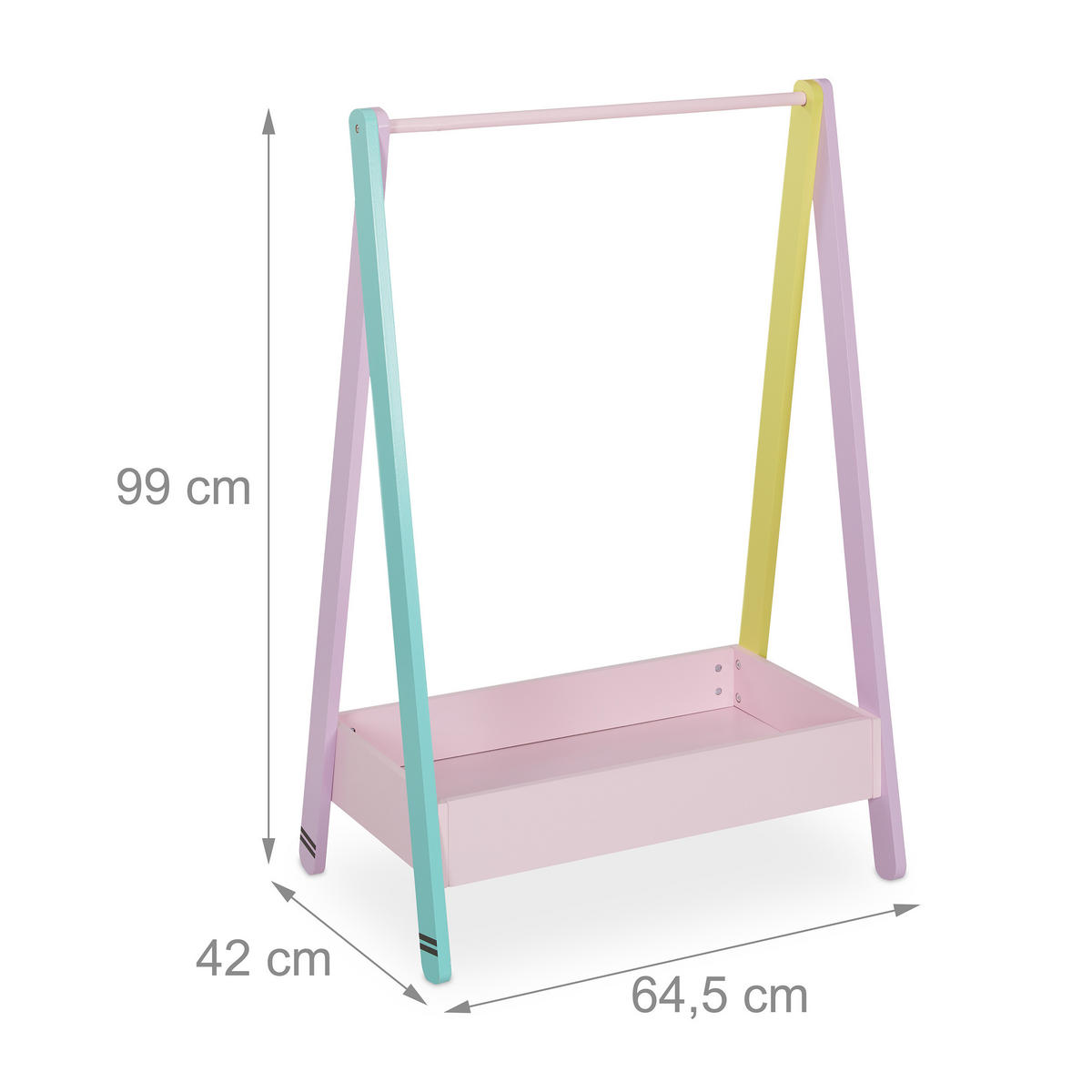 VĚŠÁK vícebarevný dětský s policí 99 cm - různobarevná, dřevo/kompozitní dřevo (64.5/99/42cm) - Relaxdays