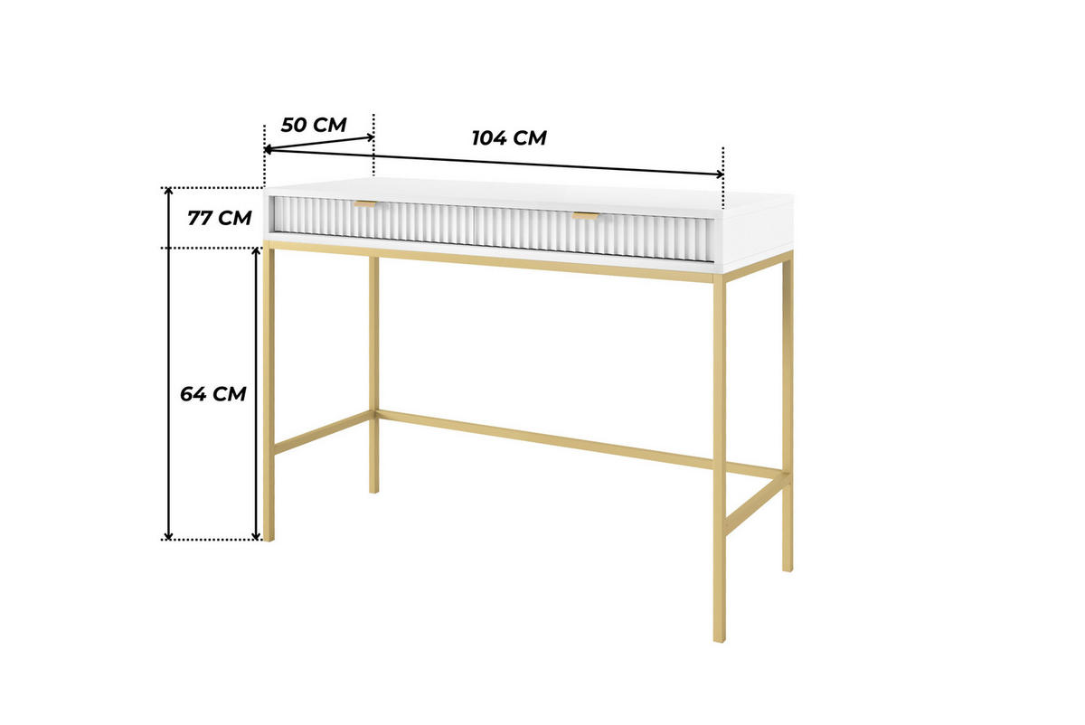WEISSER Moderner Geriffelter Konsolentisch KIOTO T2SZ (Gold Gestell, Vollauszug) - Goldfarben/Weiß, Holzwerkstoff/Metall (50/104/77cm) - Ravio