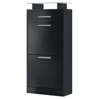 SCHUHSCHRANK Loret Front in Schwarz matt - Schwarz, Holzwerkstoff (46/104/23cm) - Vladon