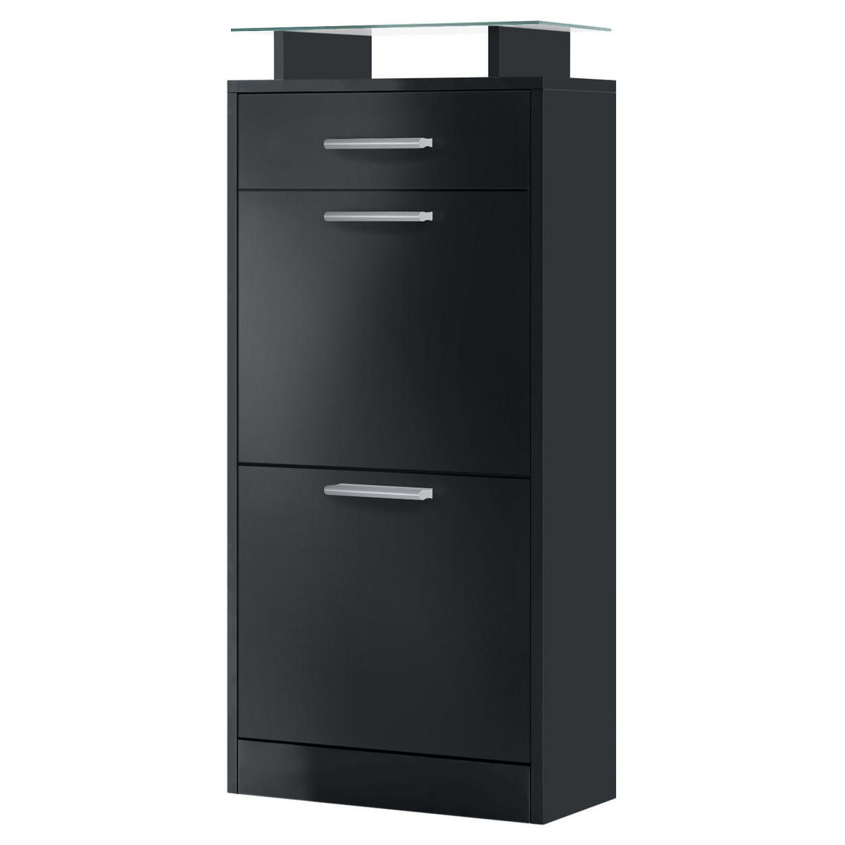 SCHUHSCHRANK Loret Front in Schwarz matt - Schwarz, Holzwerkstoff (46/104/23cm) - Vladon