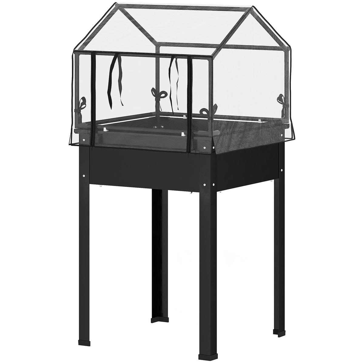 HOCHBEET DE-07754 mit Gewächshaus-Dach & Ablauflöchern Schwarz - Schwarz, Metall (60/120/60cm) - ComfortXL
