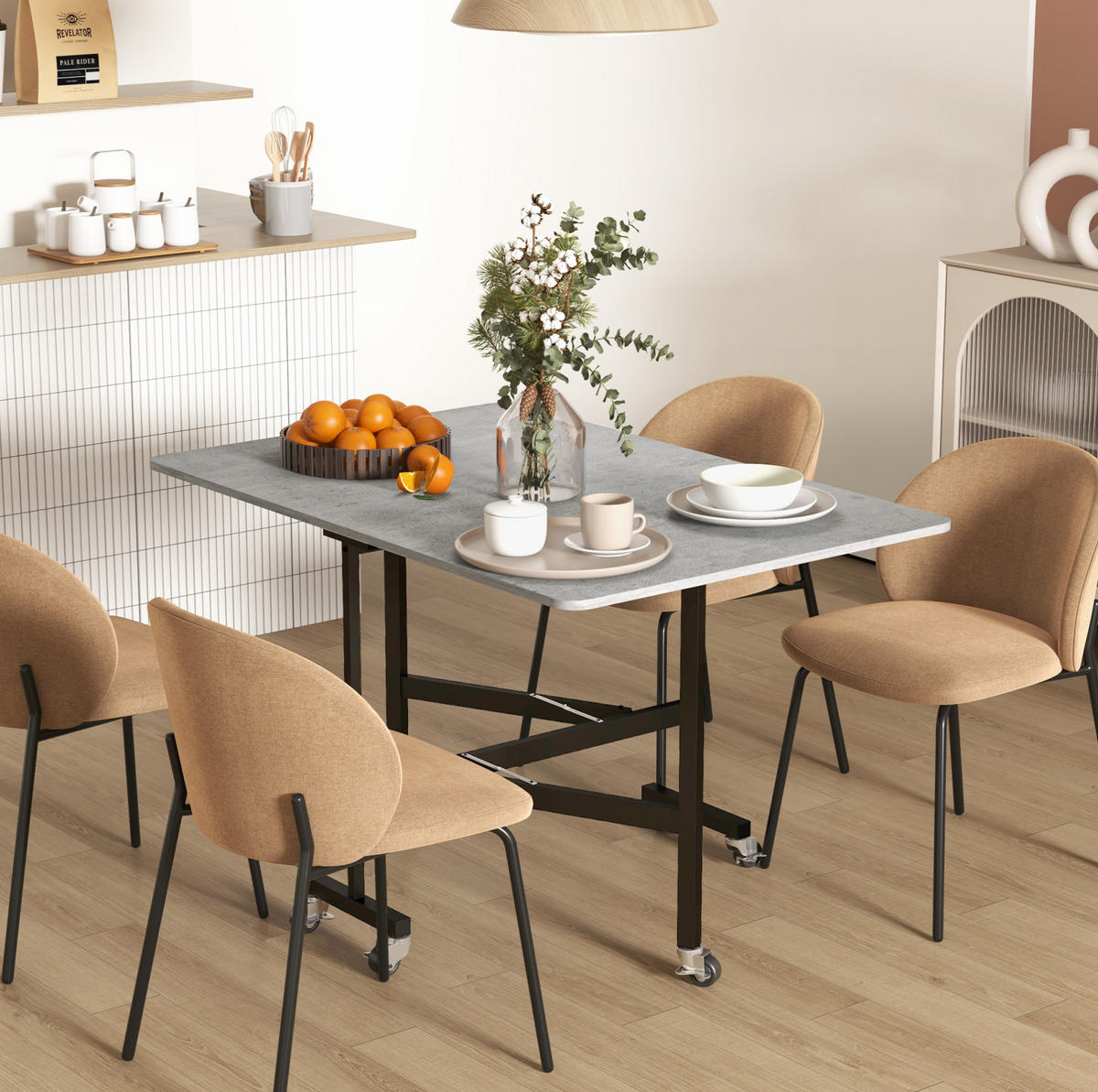 KLAPPTISCH 120/80/73 cm aus MDF mit Rollen und ausklappbaren Seiten, platzsparend, Grau - Grau, Holzwerkstoff (120/80/73cm) - Redom