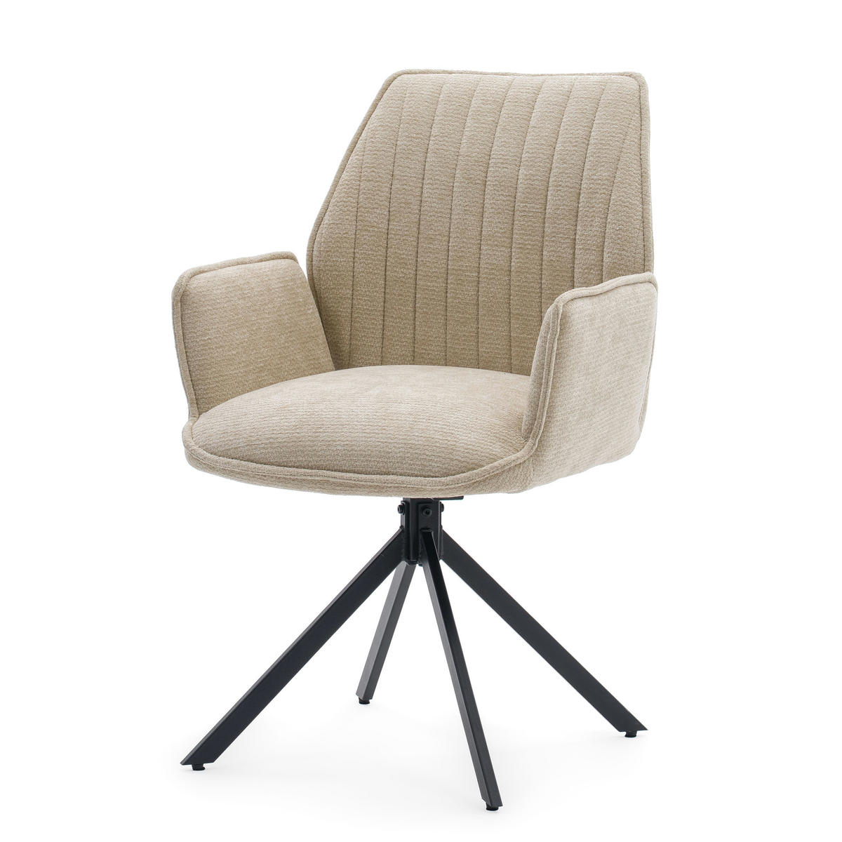 STUHL MERANO drehbar gepolsterter mit Steppung - hellbeige - Chenille - Ecru/Schwarz, Textil/Metall (58/90/61cm) - NEW HOME