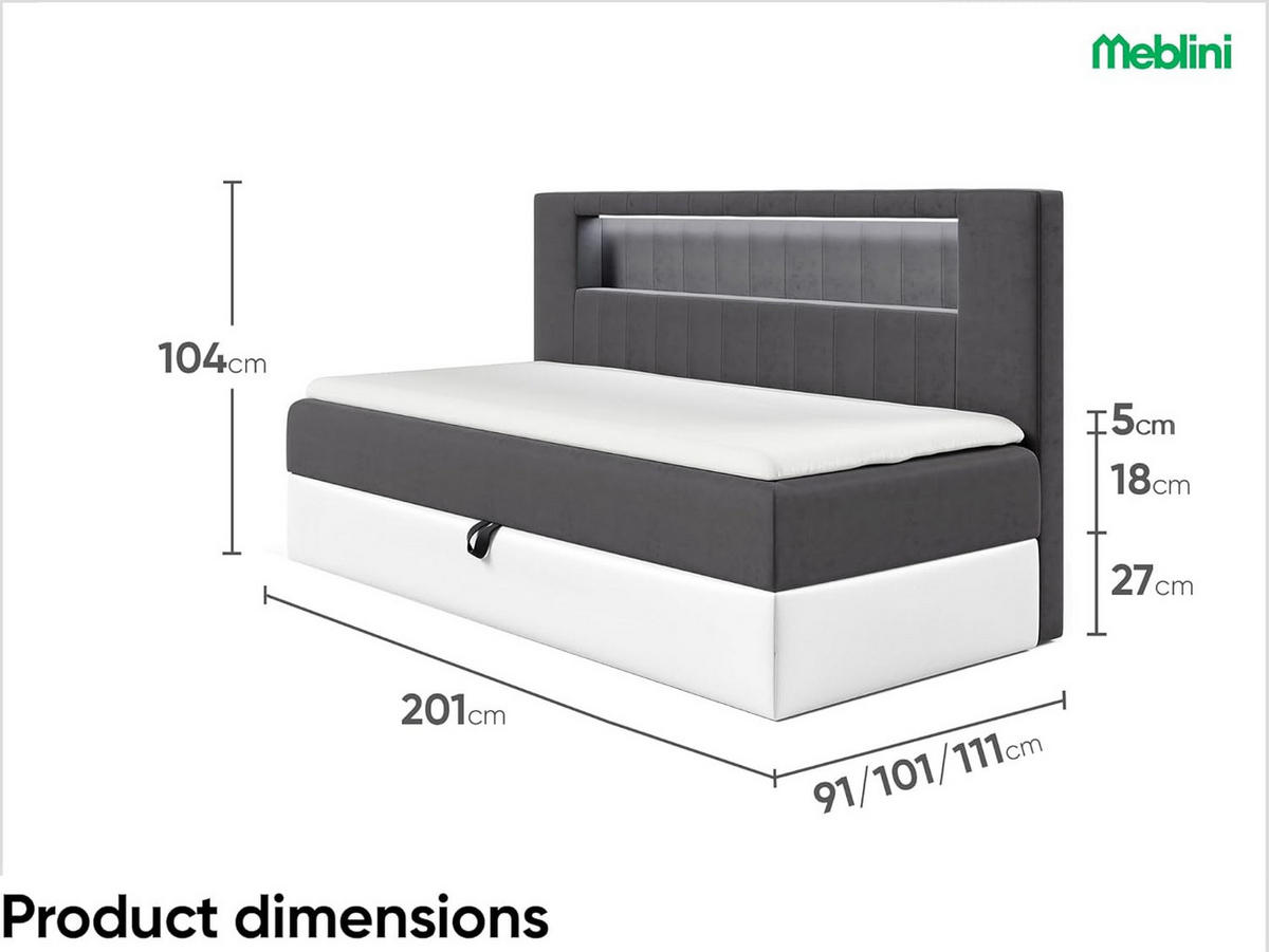 KINDERBETT GARETH 2 - Dunkelgrau/Weiß, Holzwerkstoff (91/201cm) - Meblini
