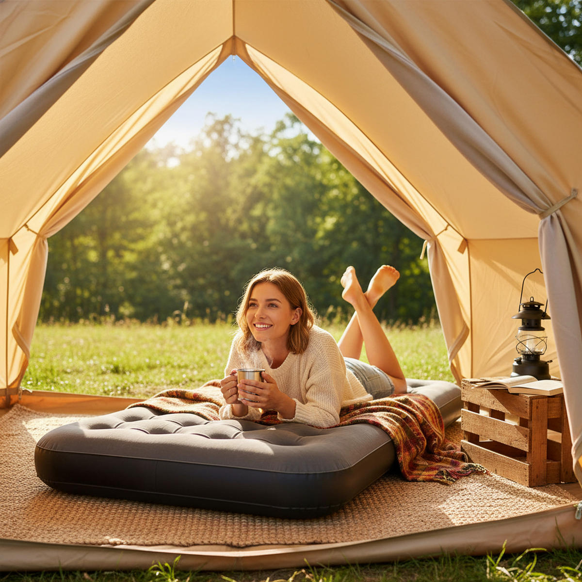 LUFTBETT Luftmatratze Camping aufblasbar 191x99x22cm - Grau, Kunststoff (99/191cm) - Avenli