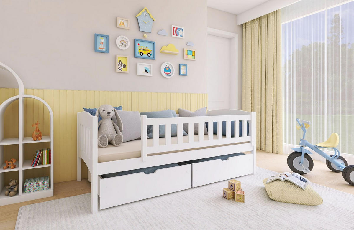 KINDERBETT Gia mit Schublade - Weiß, Holz (90/200cm) - Kids Collective