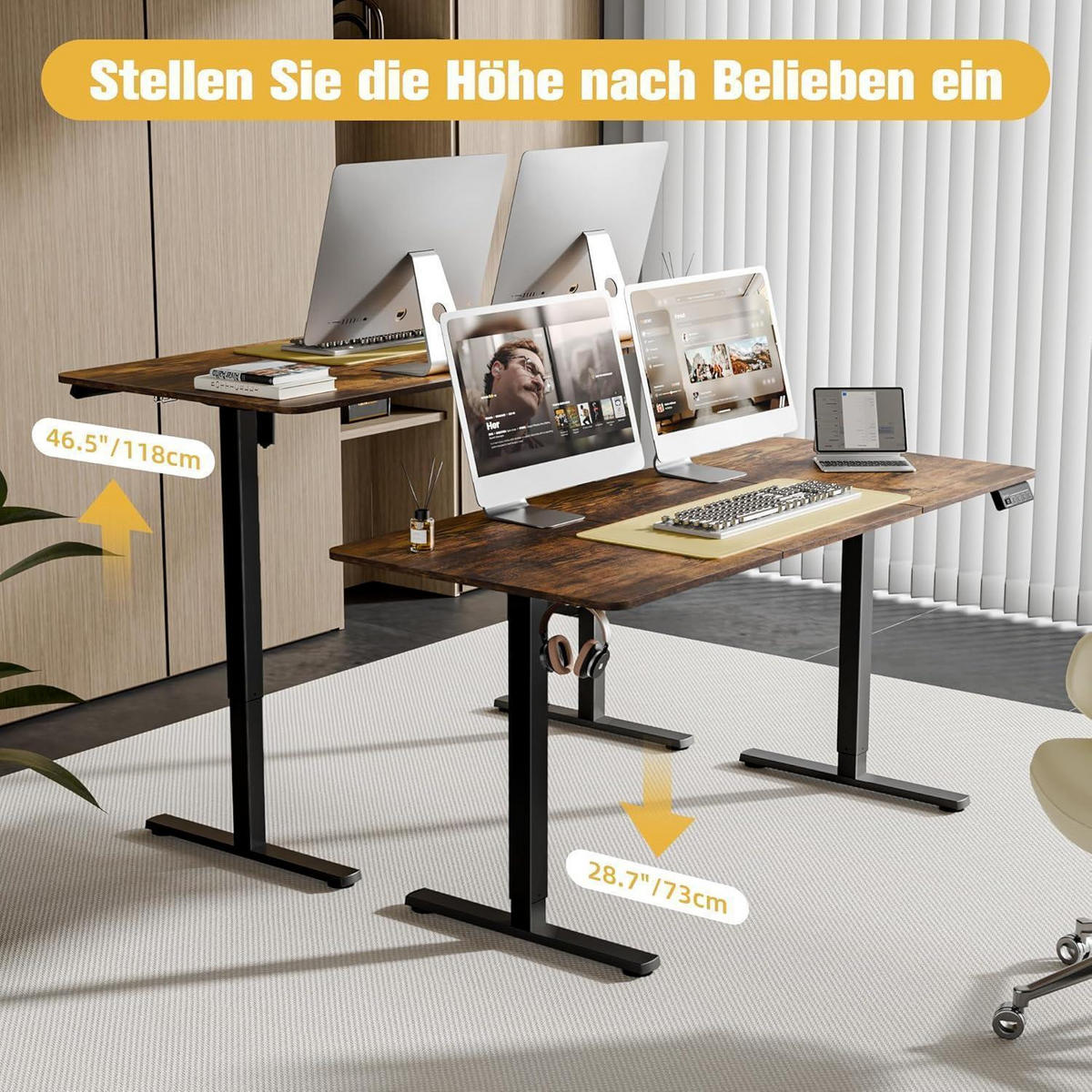 SCHREIBTISCH höhenverstellbar elektrisch 160 x 70 cm Braun - Braun, Holzwerkstoff (160/60/118cm)