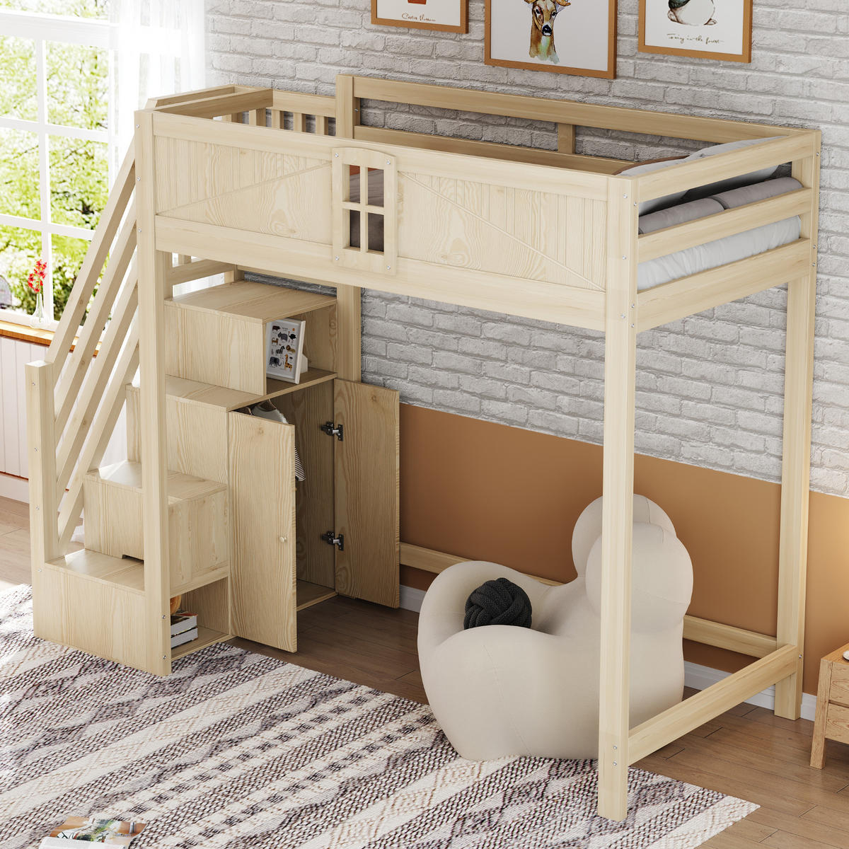 HOCHBETT 90/200 cm natur aus Massivholz mit Sicherheitsumrandung und austauschbarer Leiter - Naturfarben, Holzwerkstoff (90/200cm) - OKWISH