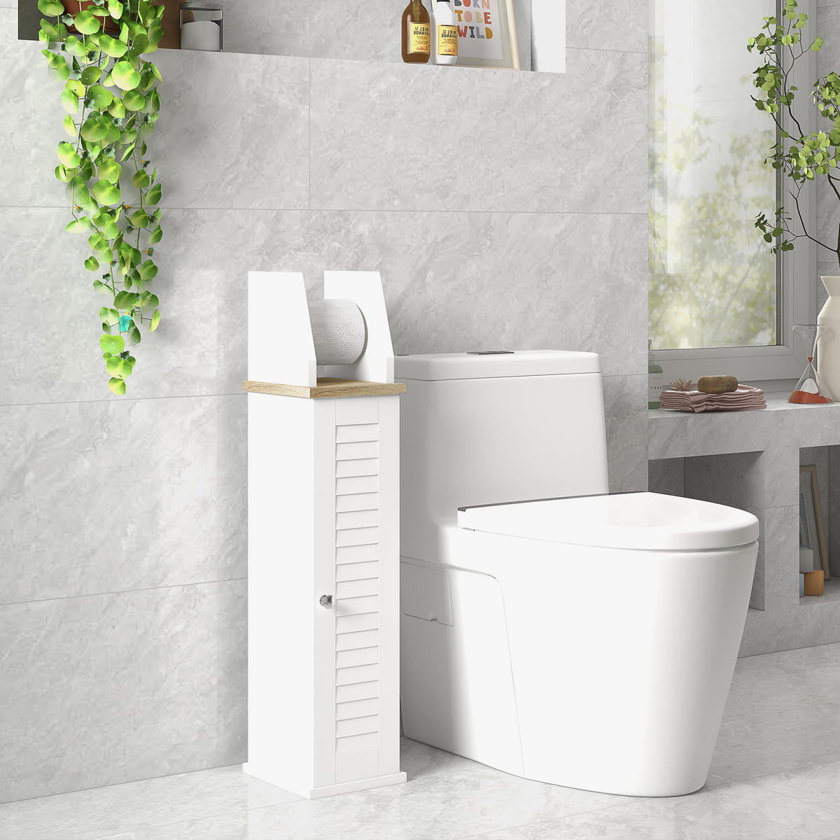 TOILETTENPAPIERHALTER DE-12387 mit schrank 18/20/80 cm Weiß - Weiß, Holzwerkstoff (20/80/18cm) - ComfortXL